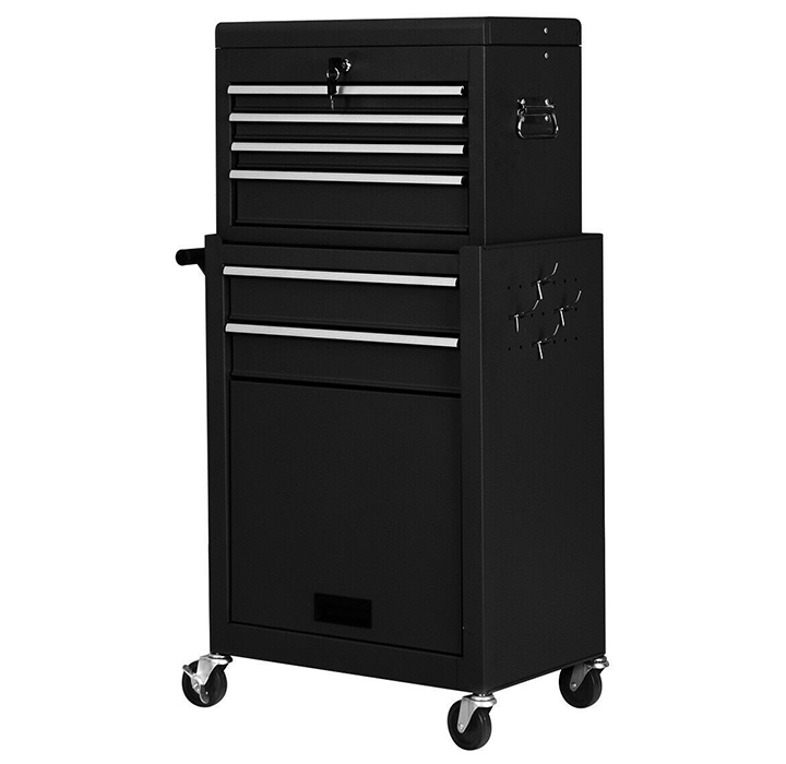Rolling 2-in-1 6-Drawer Tool Cabinet - Black