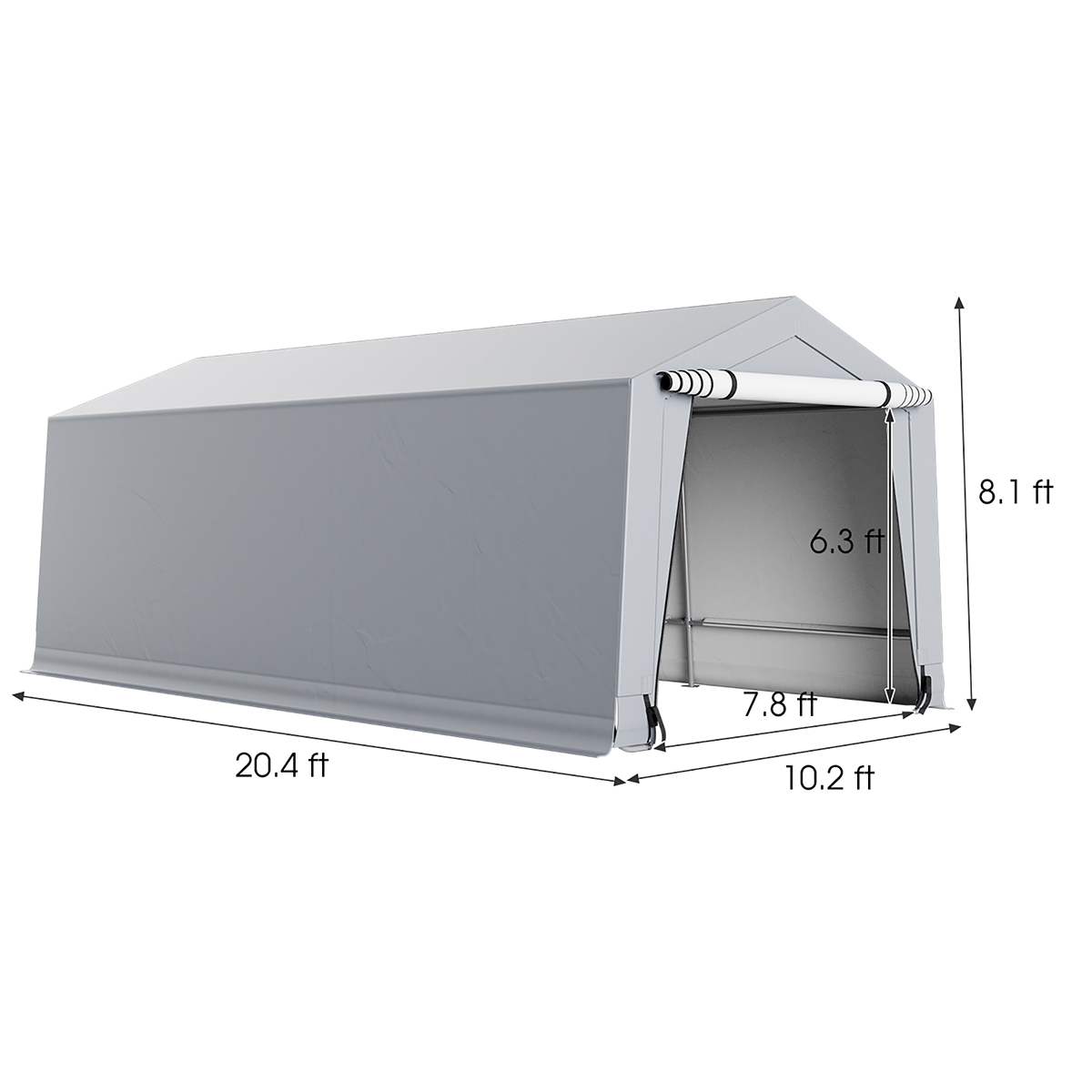 10 x 16/10 x 20-Foot Outdoor Heavy-Duty Carport with 2 Doors - 10.2' X 20.4' Carport