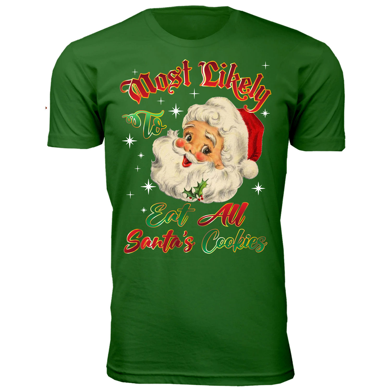 Men's Santa Claus Christmas 'Most Likely...' T-Shirts - Large - Santa's Cookies - Green