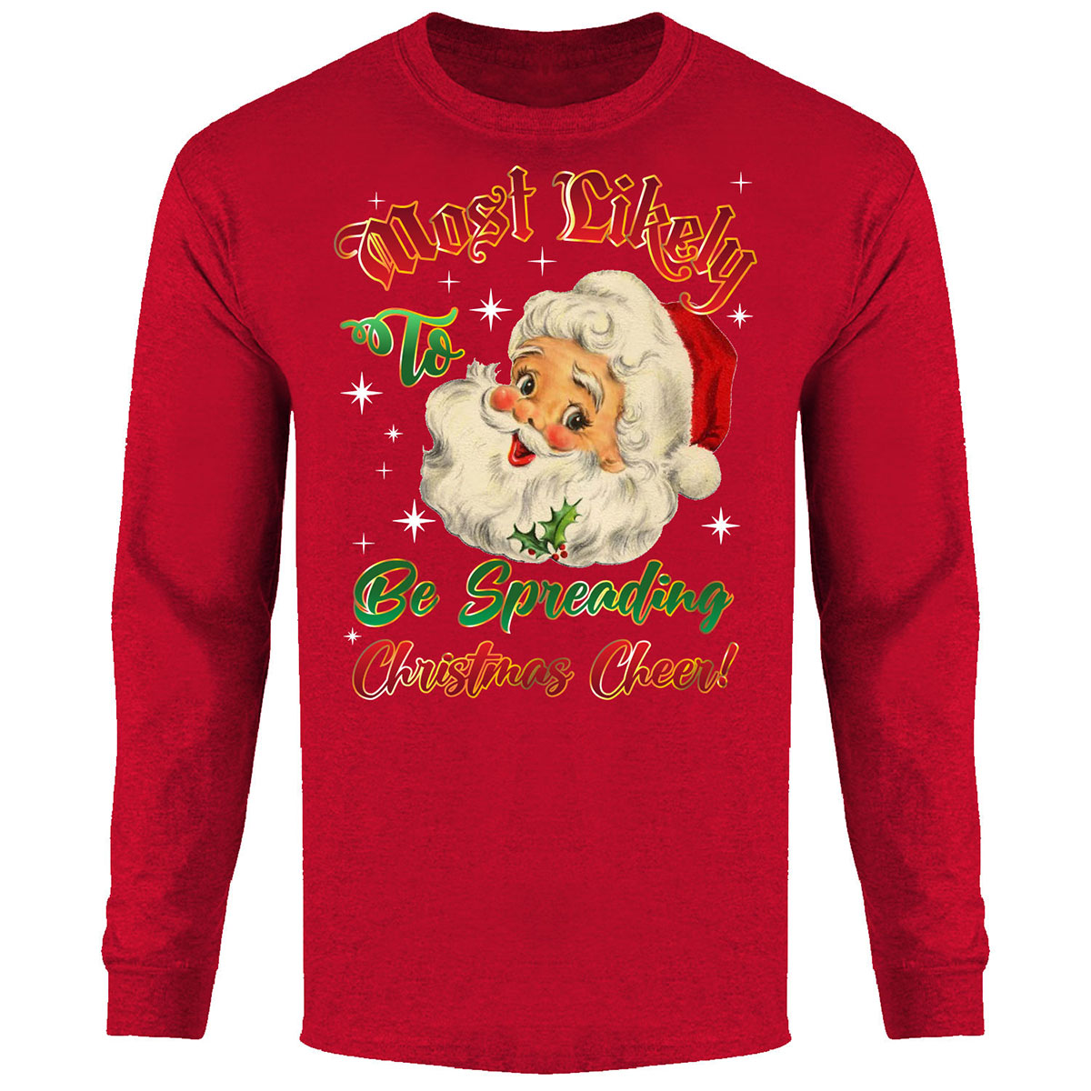 Men's Christmas Long Sleeve Shirt - Be Spreading Christmas Cheer! - Red / 2XL