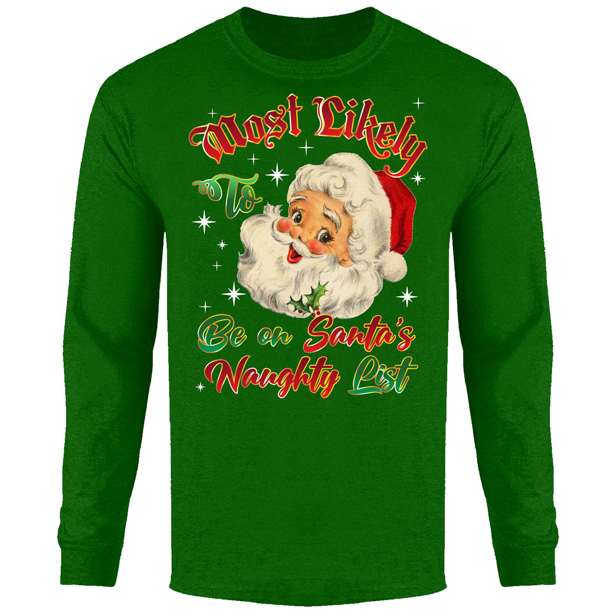 Men's Christmas Long Sleeve Shirt - Be on Santa's Naughty List - K.Green / 2XL