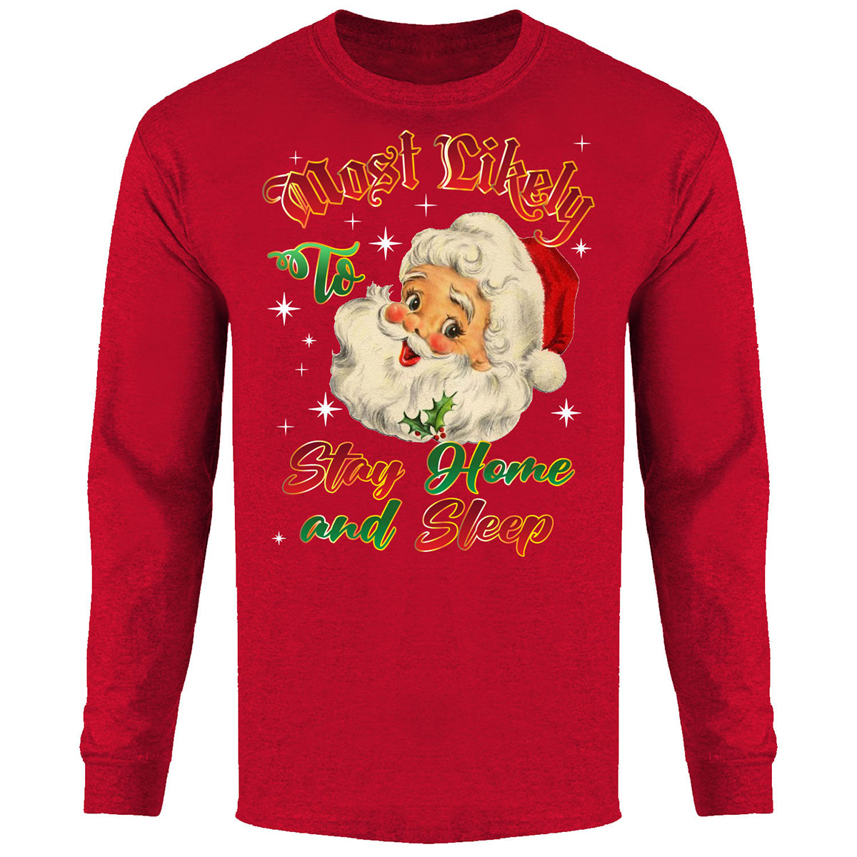 Men's Christmas Long Sleeve Shirt - Stay Home and Sleep - Red / S