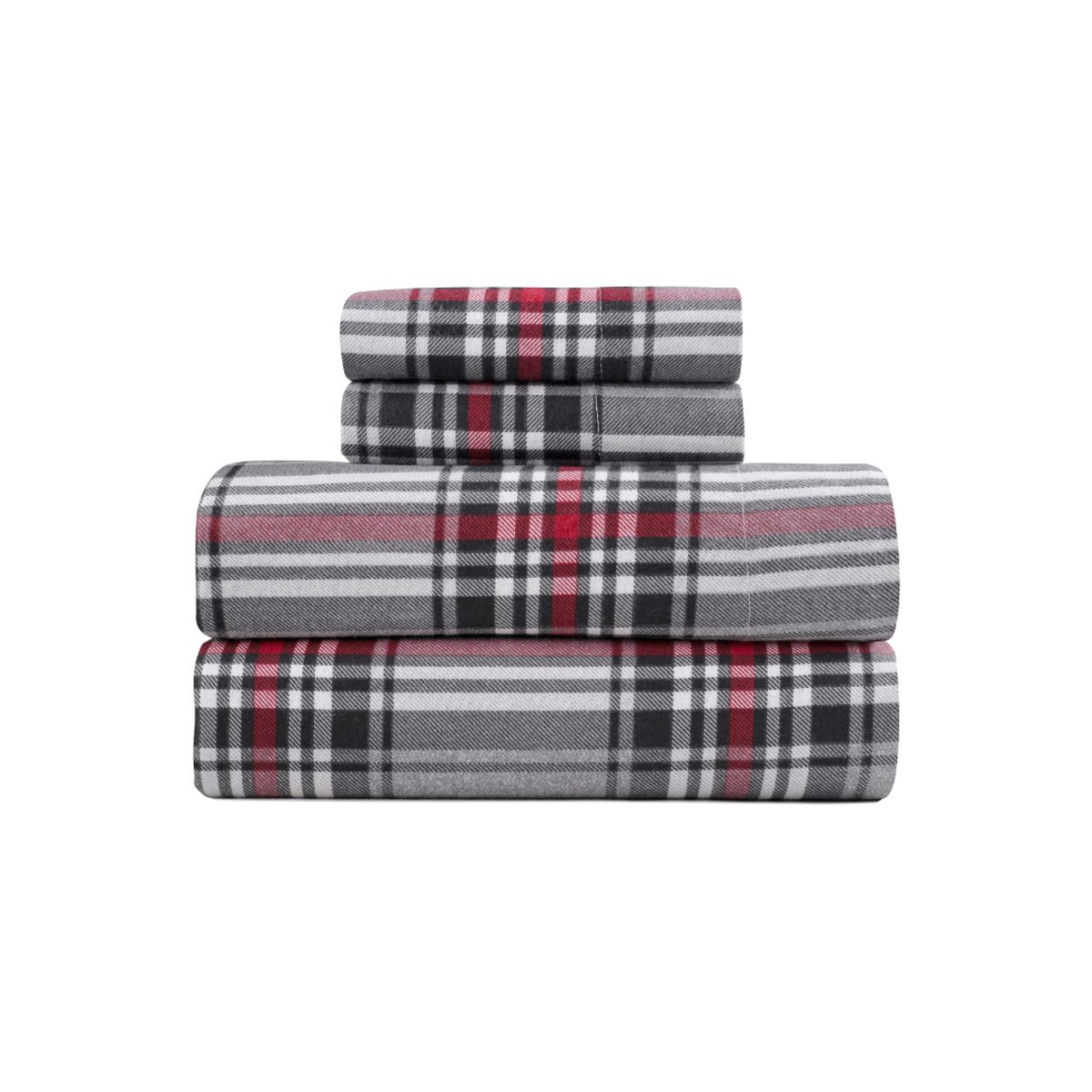 Kathy Ireland® 100% Turkish Cotton Flannel Sheet Set - 4 Piece Flannel Sheet Set- Twin , Crimson Check