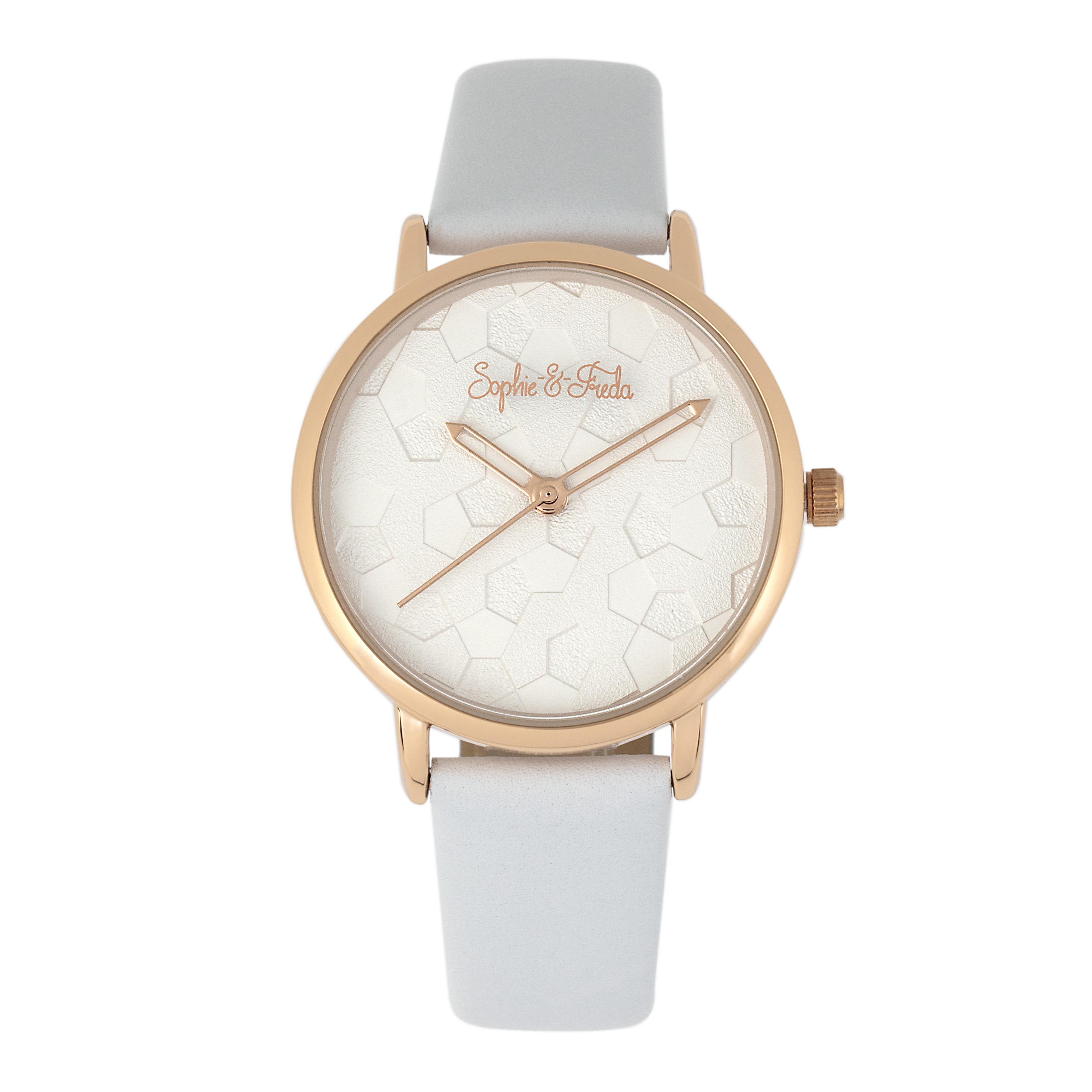 Sophie & Freda™ Breckenridge Watch with Leather or Stainless Steel Strap - Rose Gold/White Leather
