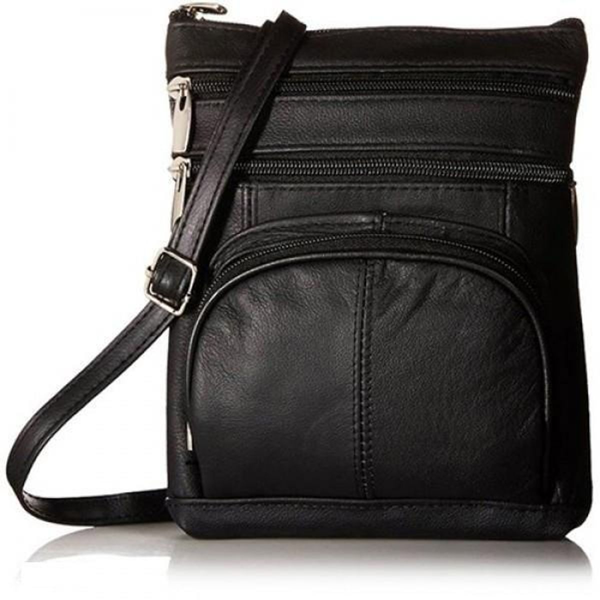 Super Soft Leather Crossbody Bag with Strap (3 Sizes) - Black / Standard (8.5" x 6.5")