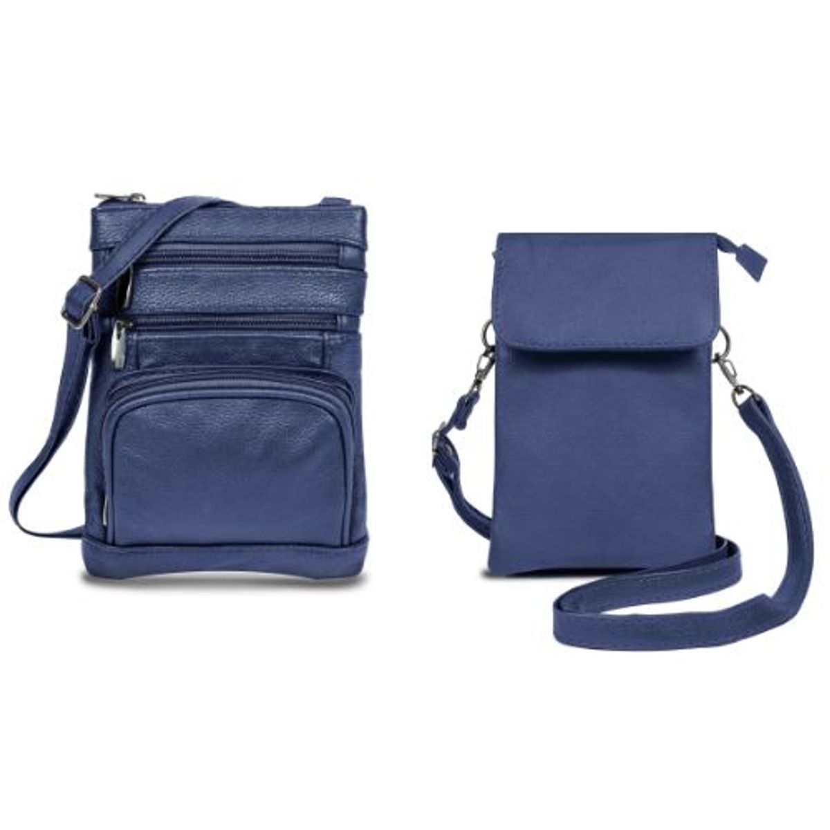 Genuine Leather Crossbody Purse & Small Crossbody Pouch - Navy
