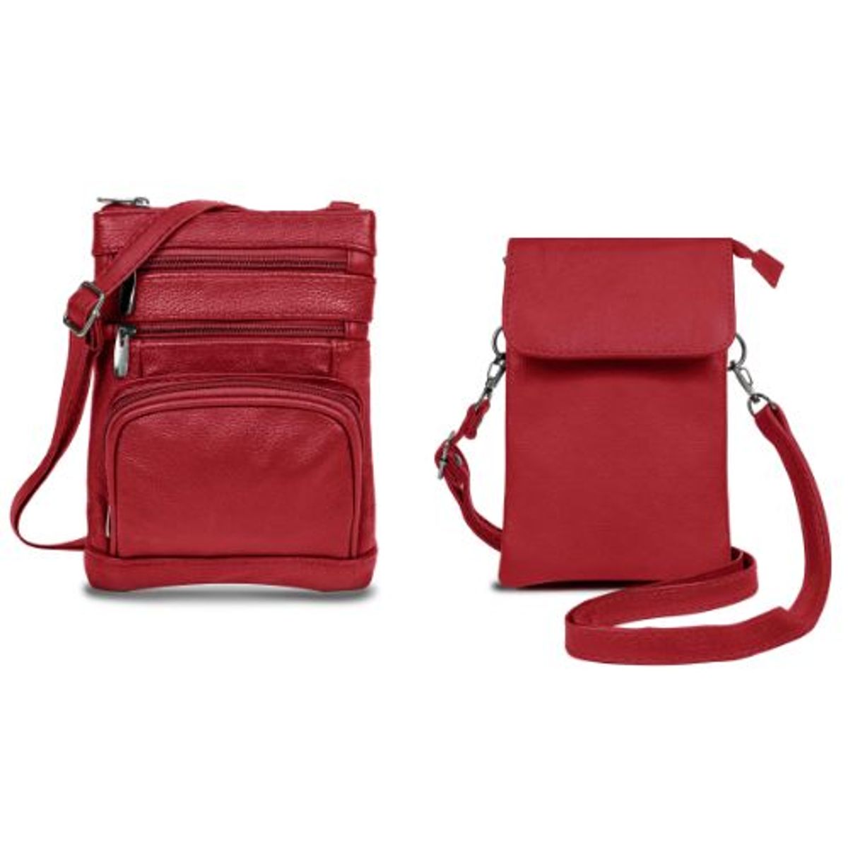 Genuine Leather Crossbody Purse & Small Crossbody Pouch - Red