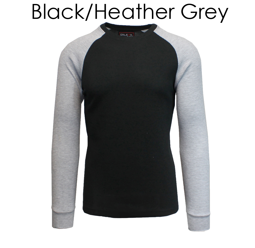 Men's Cotton Blend Raglan Thermal - Black/Heather Grey - Small