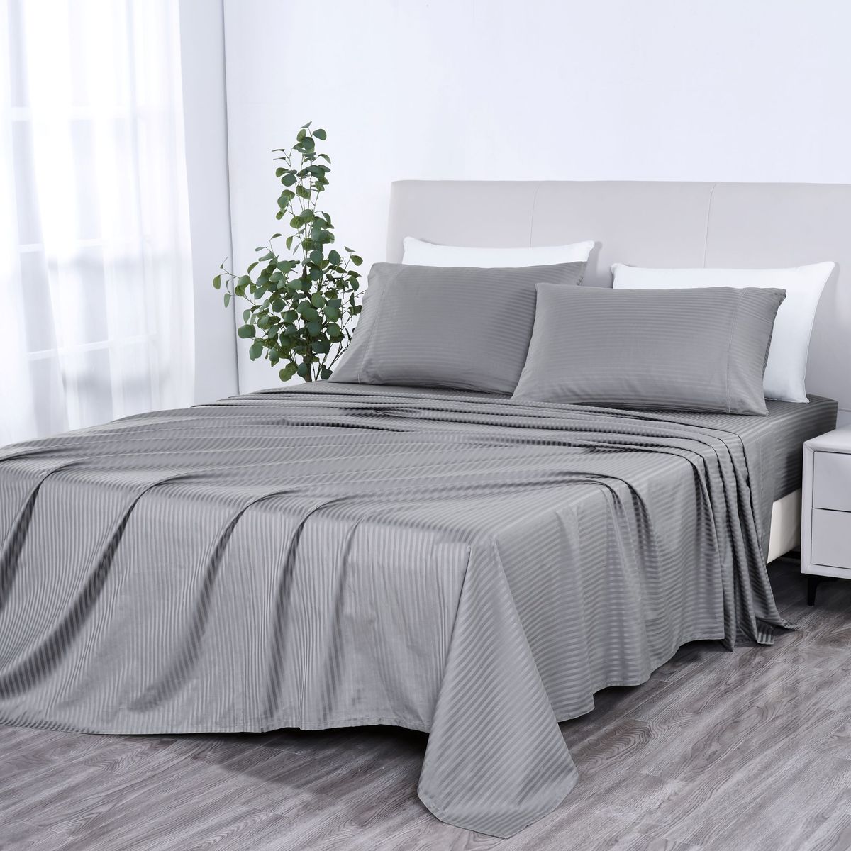 Kathy Ireland&reg; 500 Thread Count Damask Stripe Sheet Set - Queen - Grey