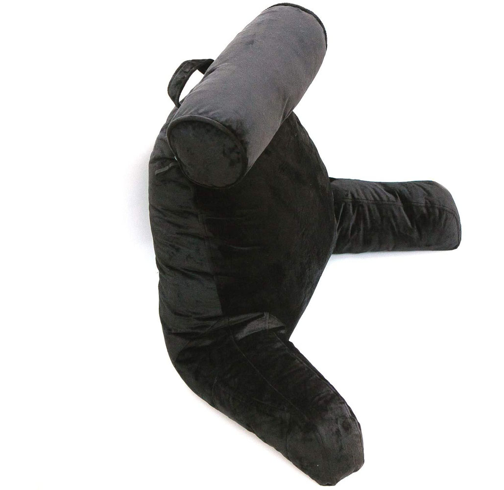 Memory Foam Filled Backrest Pillow With Detachable Cervical Bolster - Black