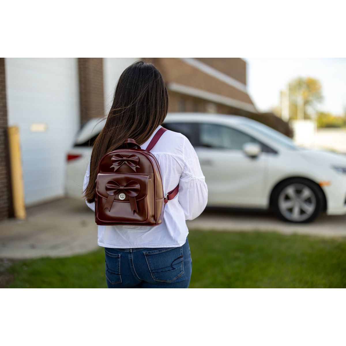 McKleinUSA ACADIA Leather Mini Bow Backpack - ACADIA Leather Mini Bow Backpack Red