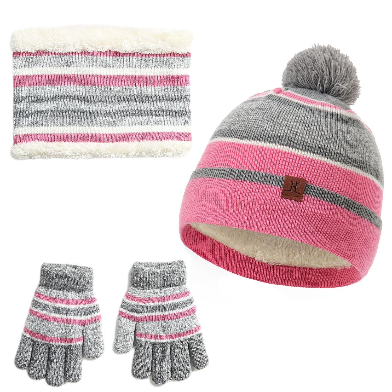 N'Polar™ Kids' Knitted Hat, Scarf, and Gloves - NPolar Kids Knitted Hat Scarf Gloves PNK