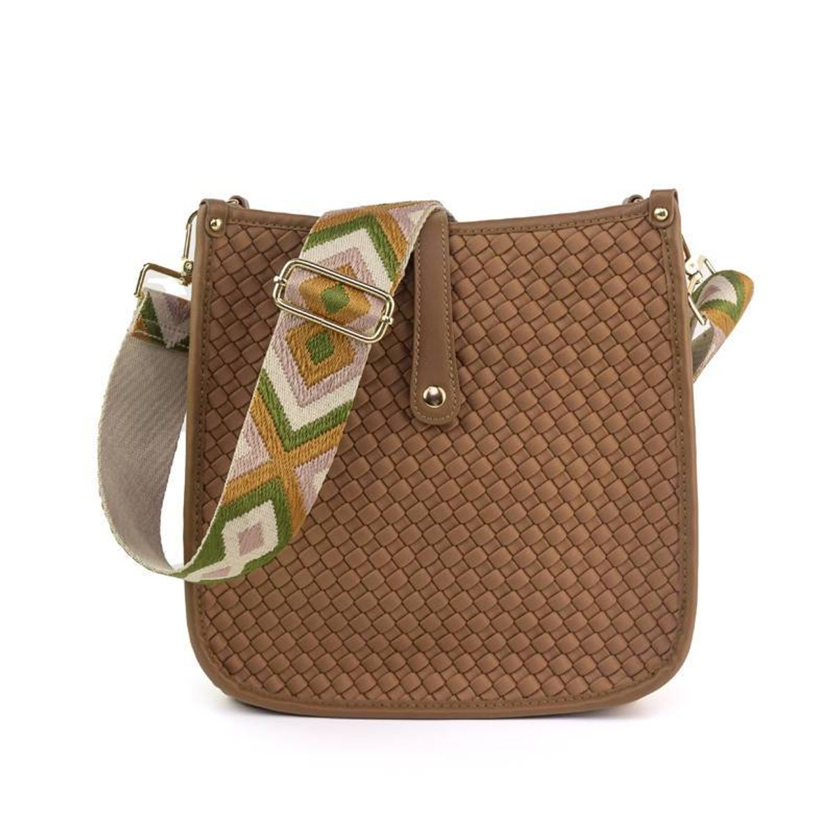 Lea Woven Courier Bag (Choose Your Strap) - Brown / Berry Stripe