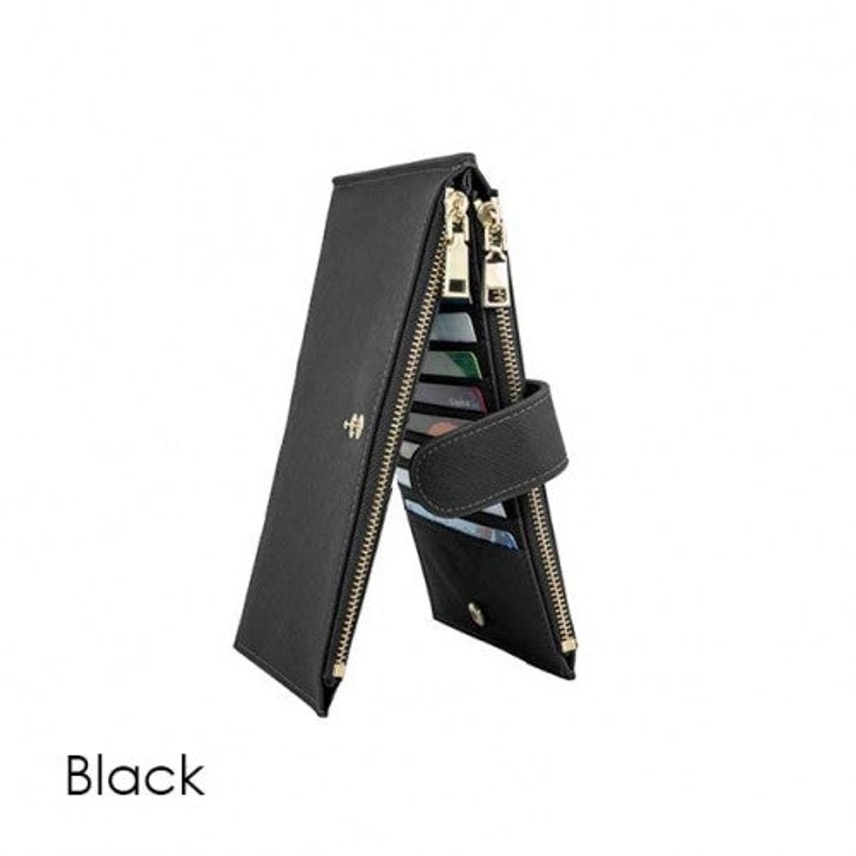 RFID Blocking Multi Card Case Wallet with Zipper Pocket - Black