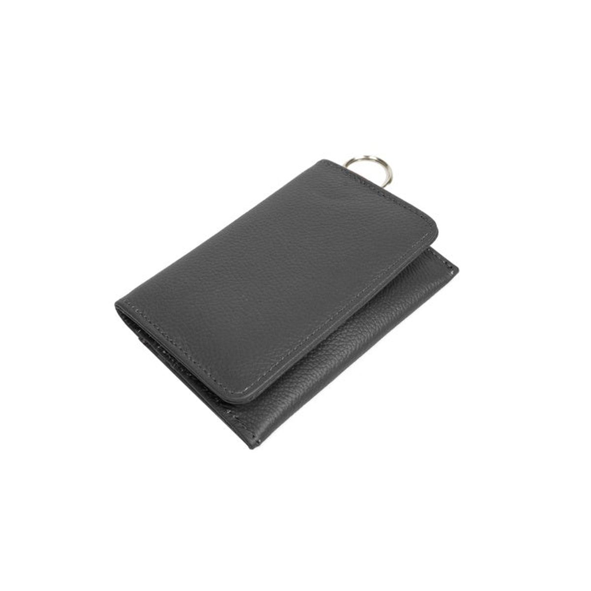 RFID Genuine Leather Key Ring Wallet - Black