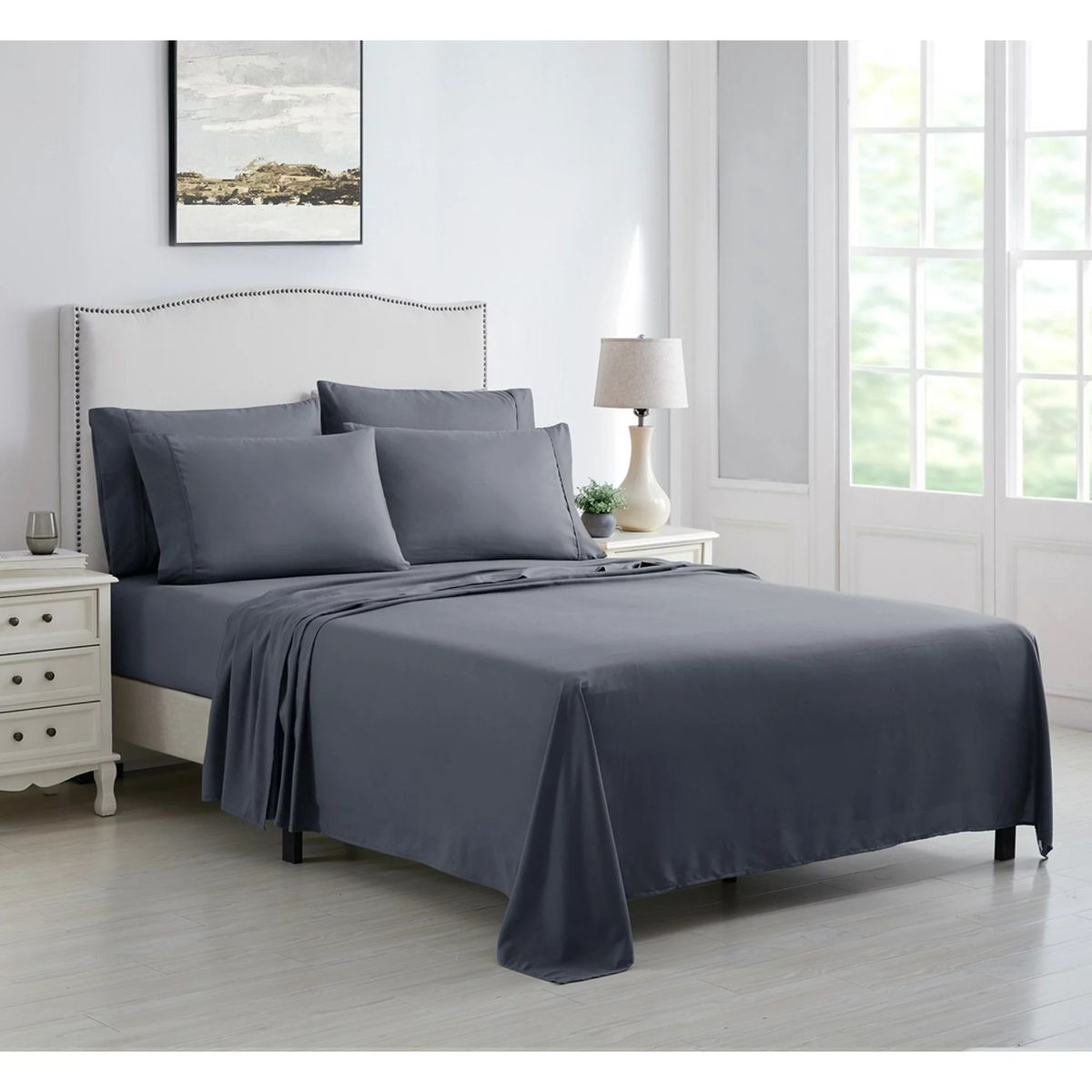 Kathy Ireland&reg; 6-Piece Brushed Microfiber Sheet Set - Kathy Ireland 6 Piece Brushed Microfiber Sheet Set - King, Dark Grey
