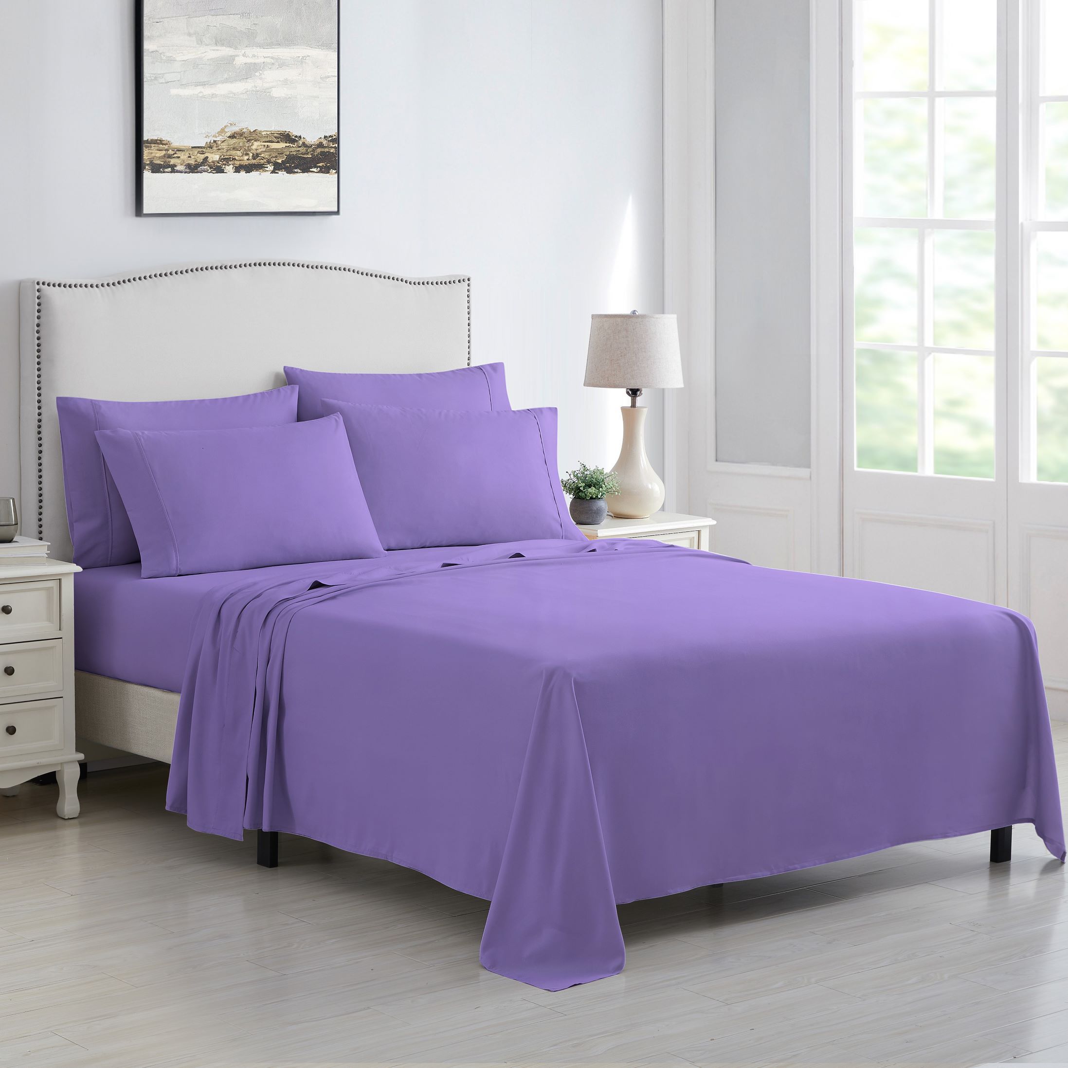 Kathy Ireland® 6-Piece Brushed Microfiber Sheet Set - Kathy Ireland 6 Piece Brushed Microfiber Sheet Set - Queen, Violet Purple