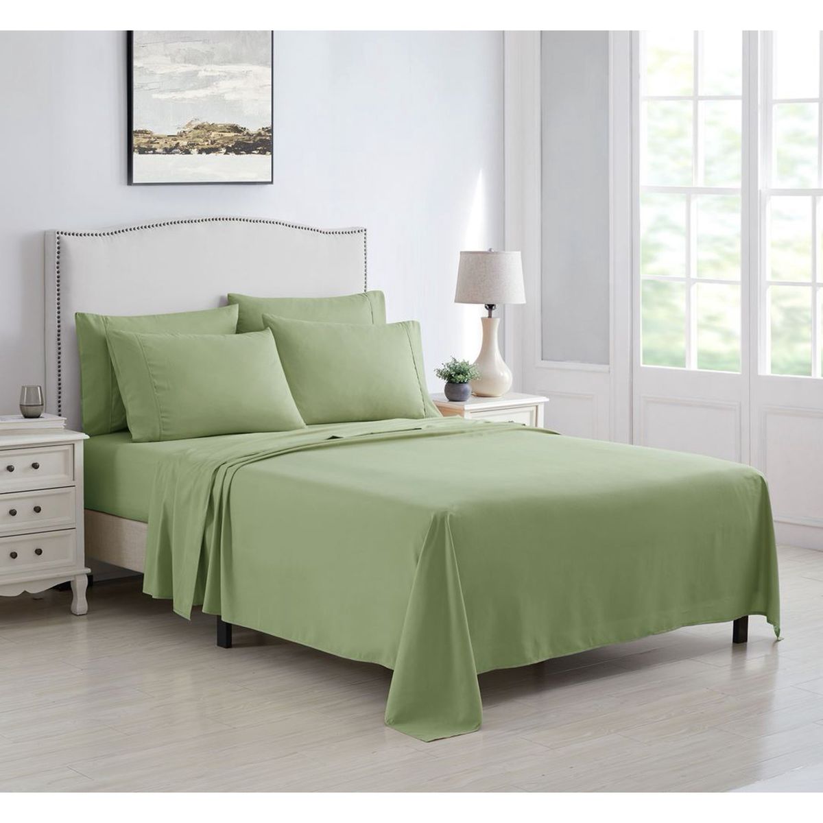 Kathy Ireland&reg; 6-Piece Brushed Microfiber Sheet Set - Kathy Ireland 6 Piece Brushed Microfiber Sheet Set - Queen, Sage