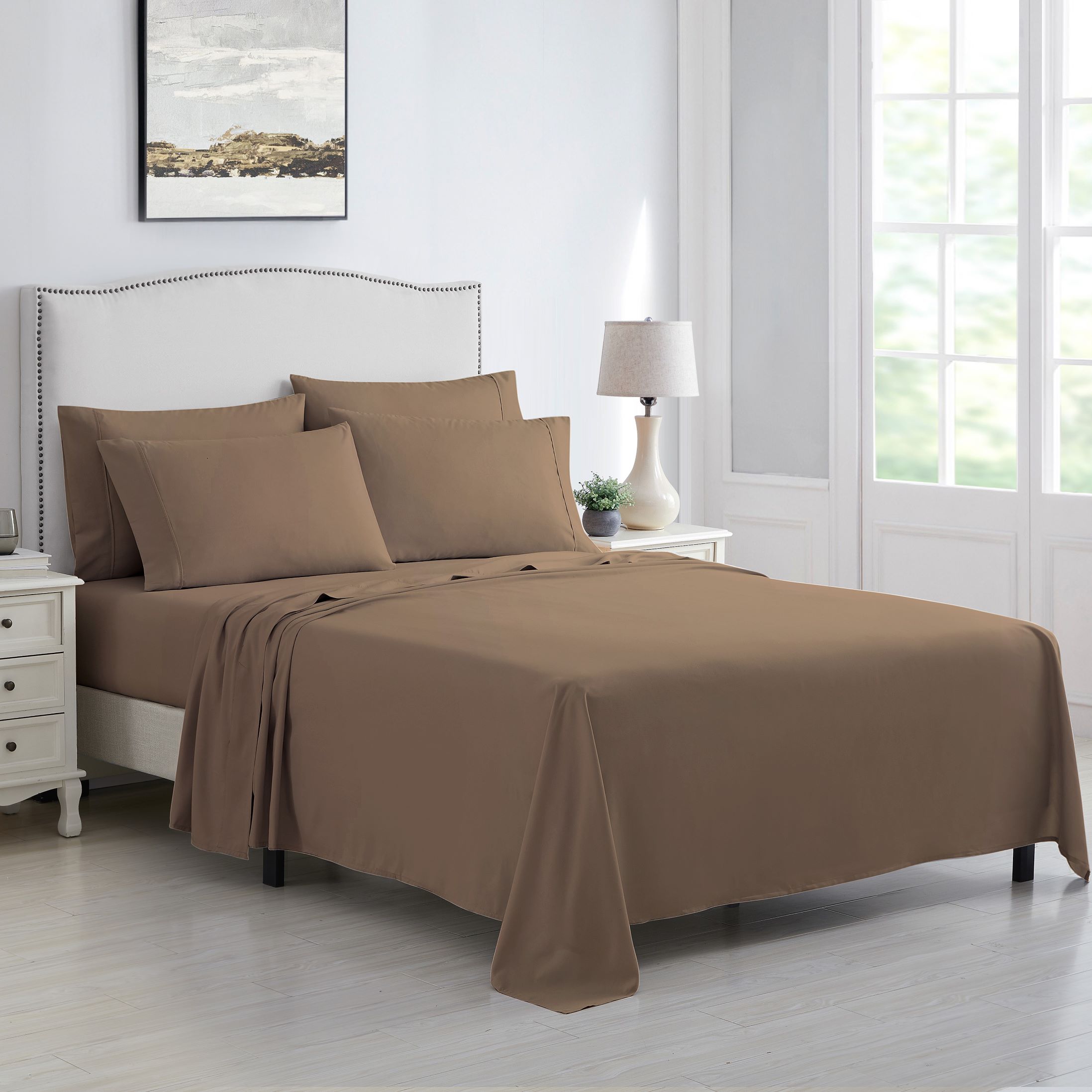 Kathy Ireland&reg; 6-Piece Brushed Microfiber Sheet Set - Kathy Ireland 6 Piece Brushed Microfiber Sheet Set - Twin XL, Brown