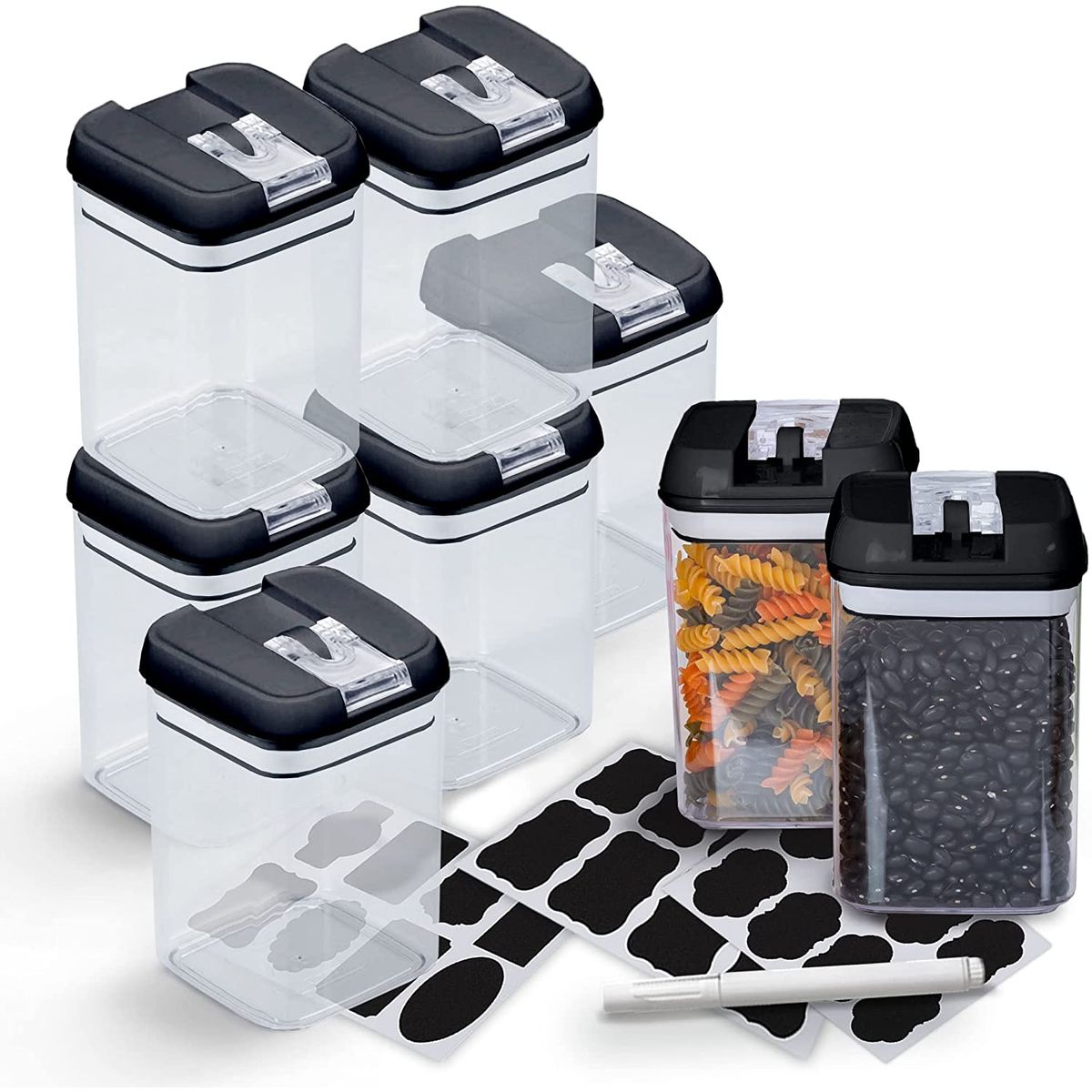Cheer Collection® Airtight Food Storage Containers (Set of 8) - Black Food Storage Containers