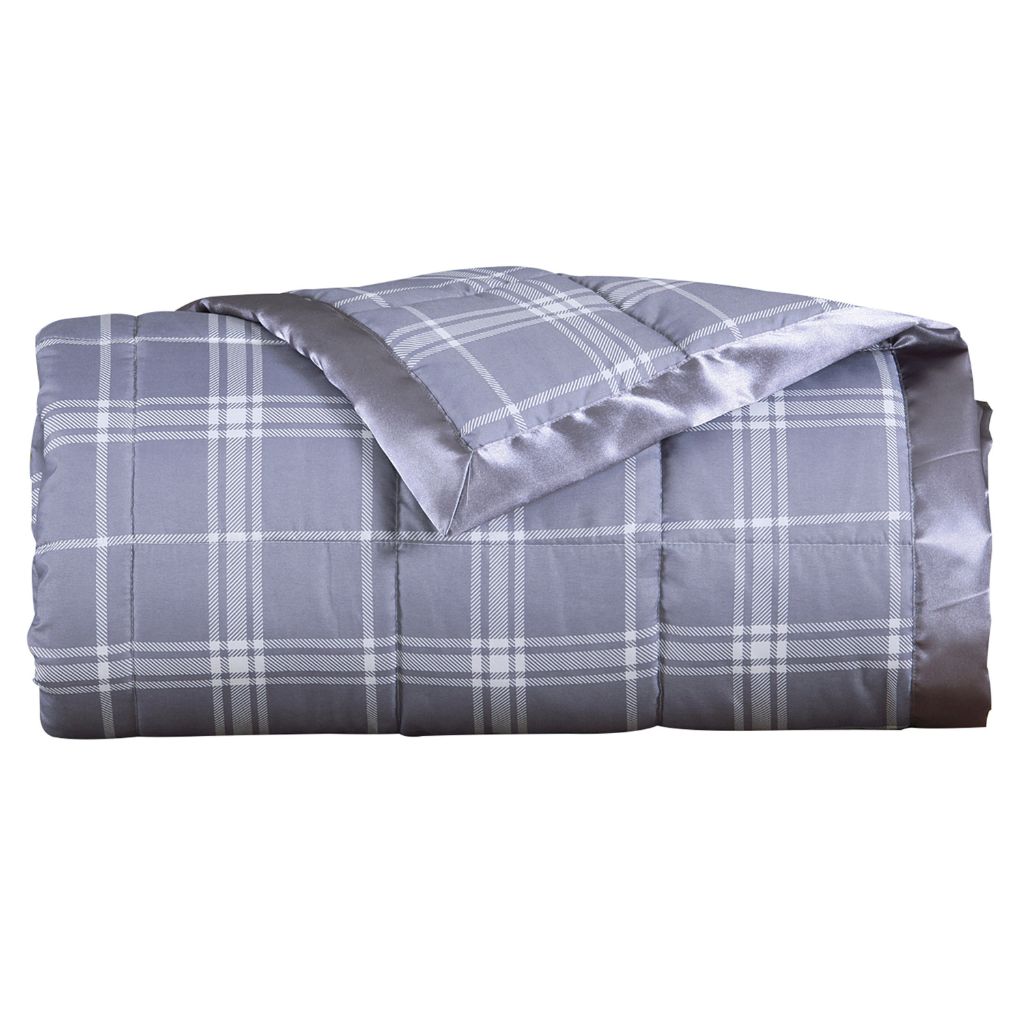 King-Size Luxury Microfiber Plaid Down-Alternative Blanket - Grey
