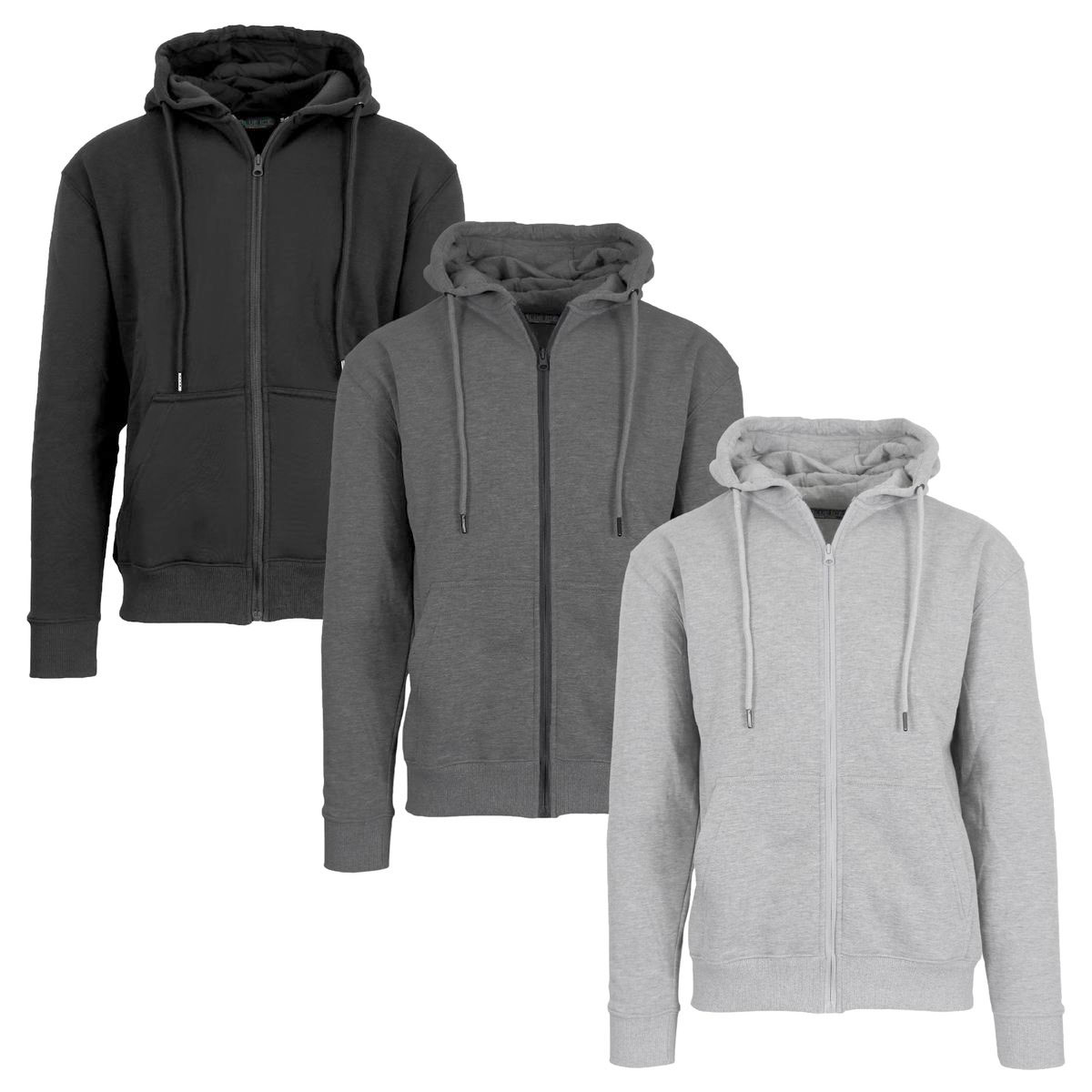 Men’s Fleece-Lined Full-Zip Hoodie (1- to 3-Pack) - J/MFH-700- BK-CH-HG/S