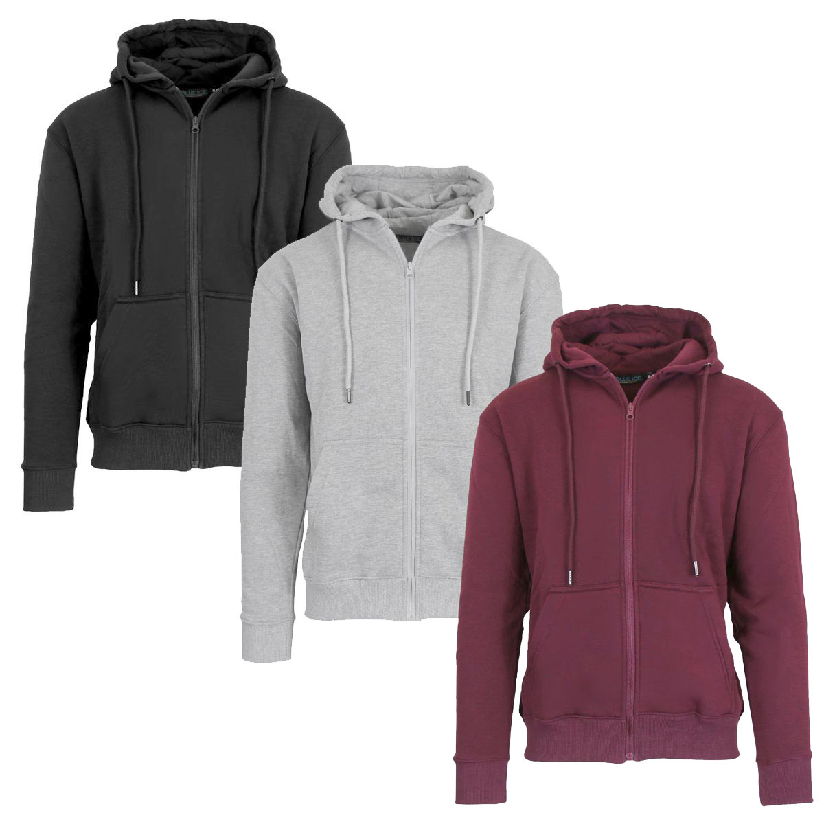 Men’s Fleece-Lined Full-Zip Hoodie (1- to 3-Pack) - J/MFH-700- BK-HG-BG/L