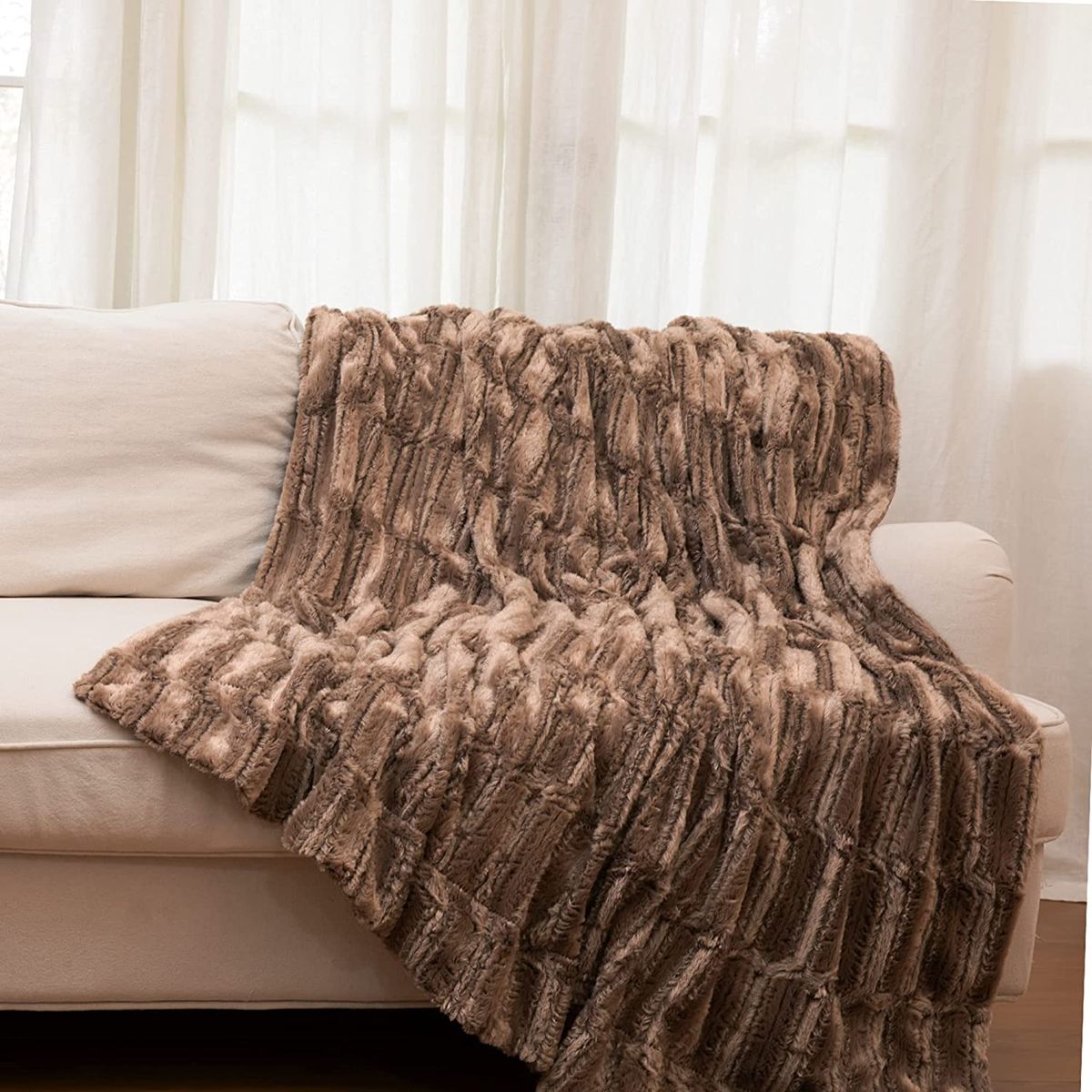 Cheer Collection® Faux Fur Bamboo Design Throw Blanket - Chocolate / 50'' x 60''