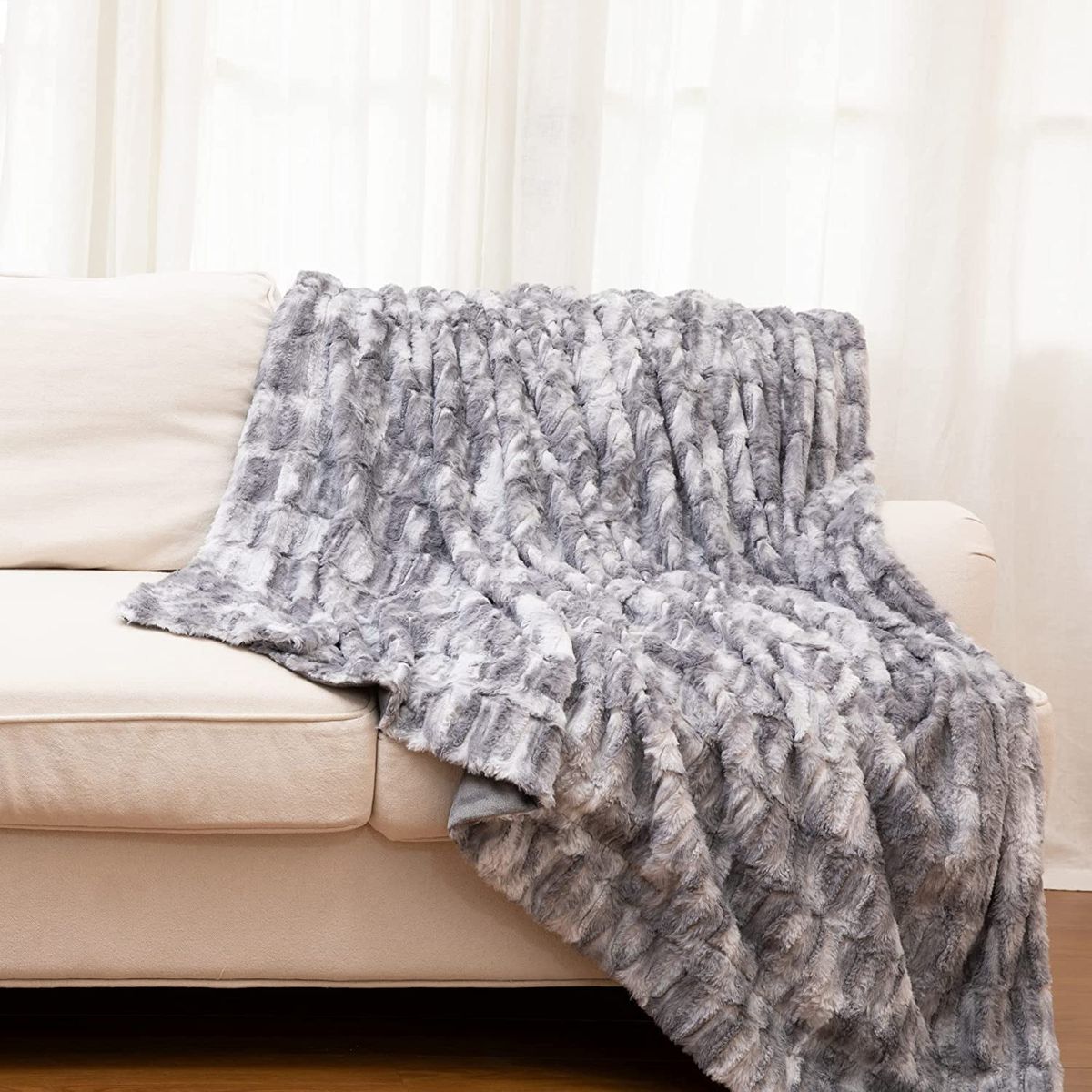 Cheer Collection® Faux Fur Bamboo Design Throw Blanket - Gray / 60'' x 70''