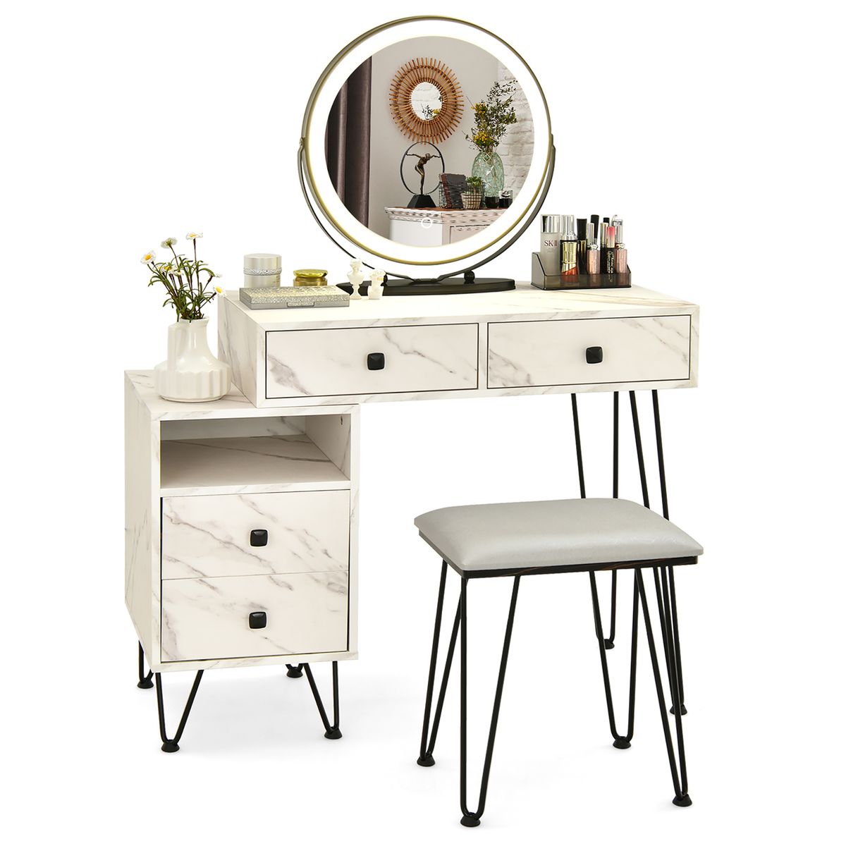 Modern Dressing Table with Storage Cabinet - Vanity Set White