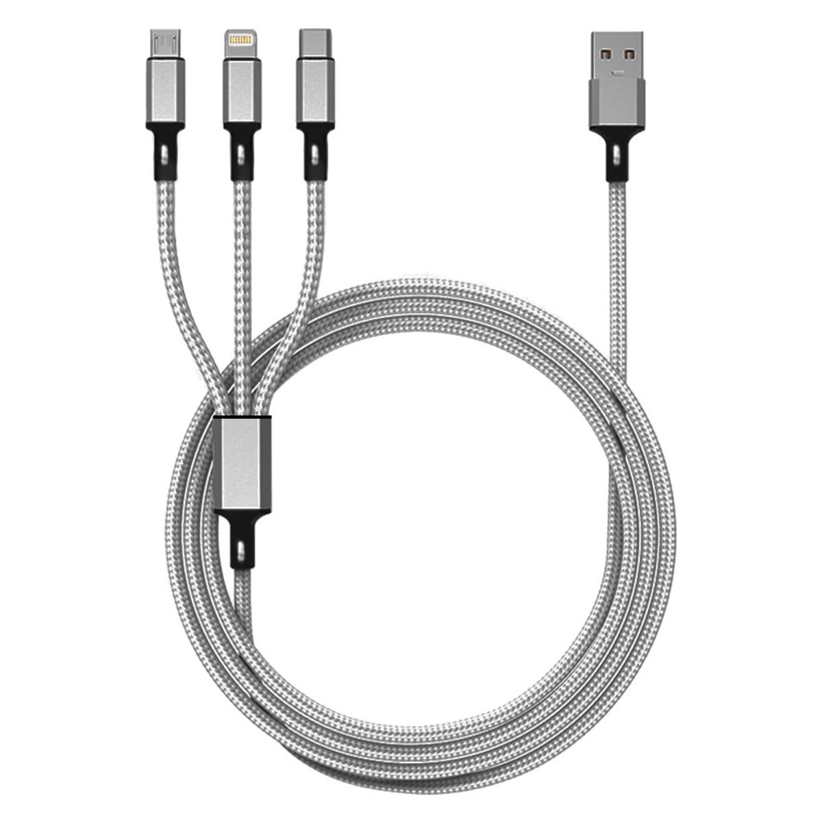 4-Foot 3-in-1 Nylon Braided Charging Cable - Lightning, USB-C, Micro-USB (1- to 5-Pack) - Lightning Cable 1-Pack