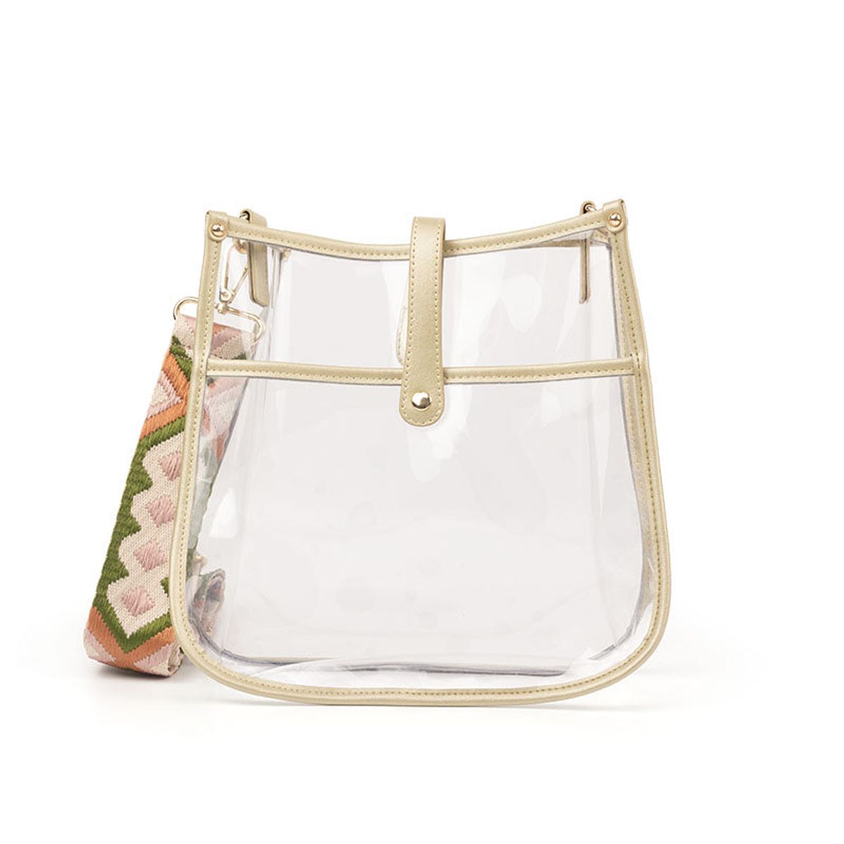 Clear Courier Bag | Choose Your Strap - Gold / Red/Green Stripe