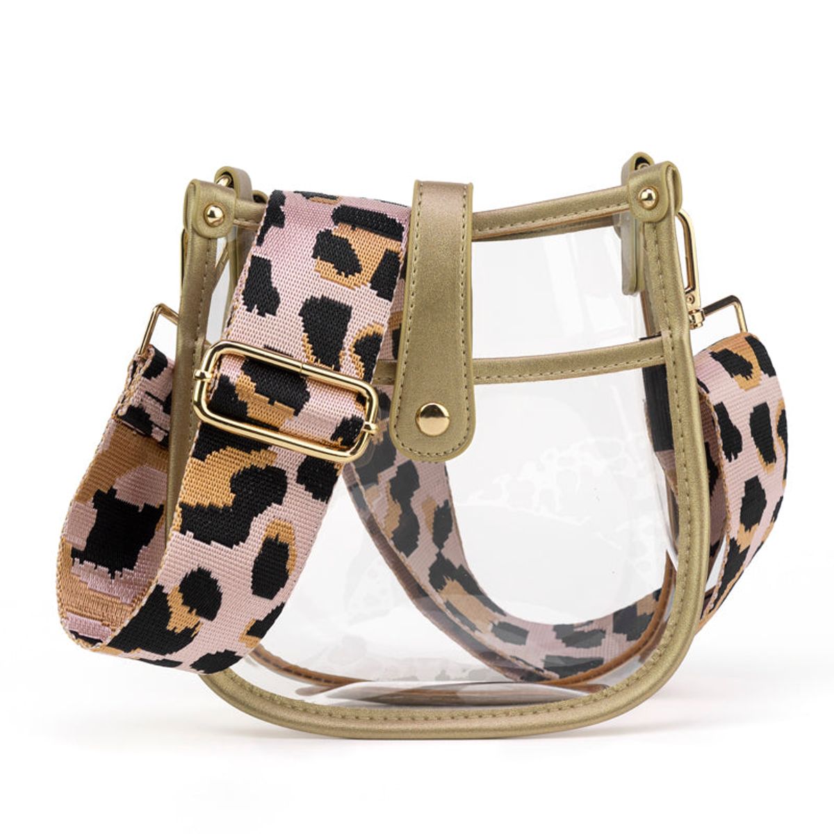 Compact Clear Courier Bag | Choose Your Strap - Gold / Berry Stripe