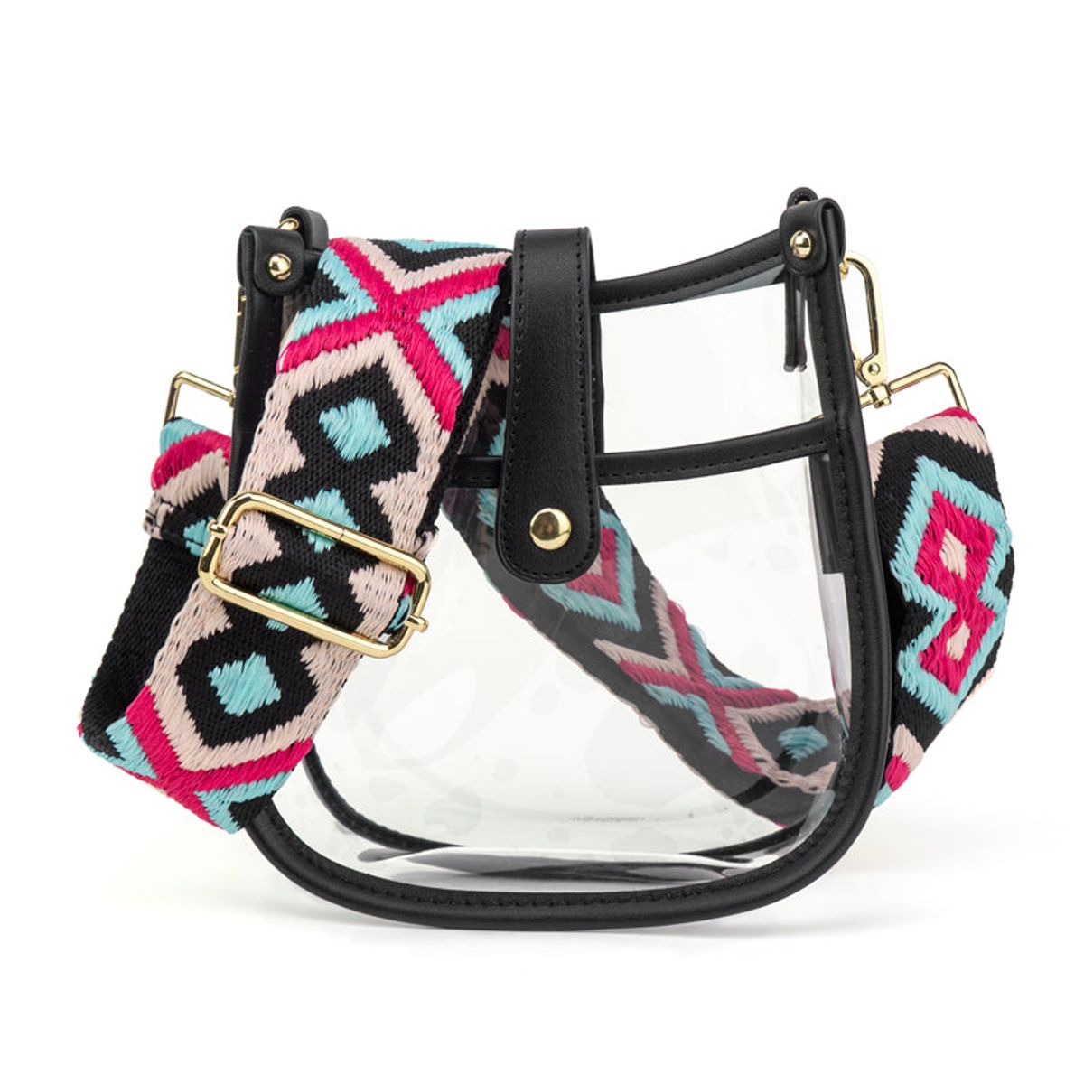 Compact Clear Courier Bag | Choose Your Strap - Black / Red/Green Stripe