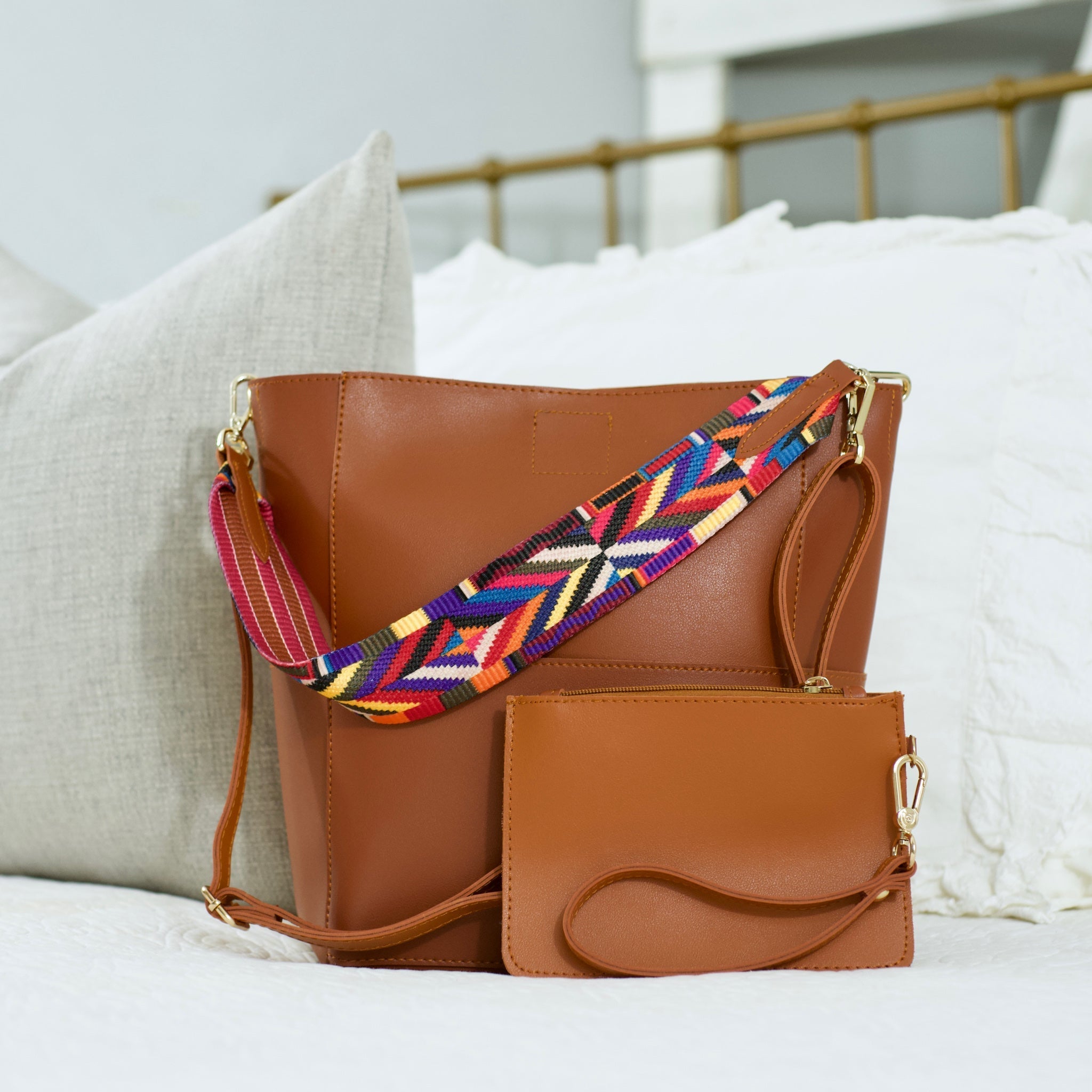 Kyndall Handbag | Choose Your Strap - Brown / Tan/Silver Stripe