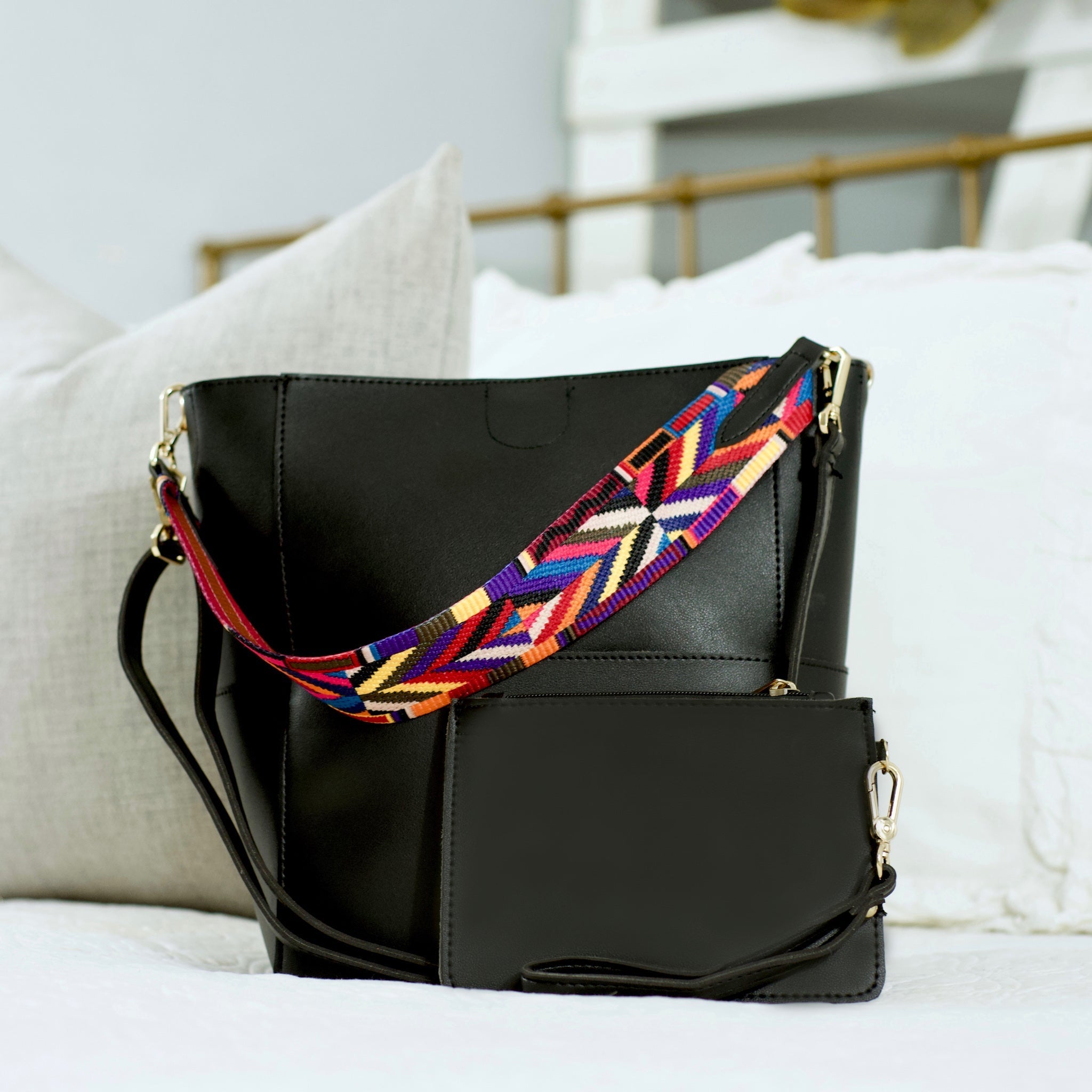 Kyndall Handbag | Choose Your Strap - Black / Red/Green Stripe