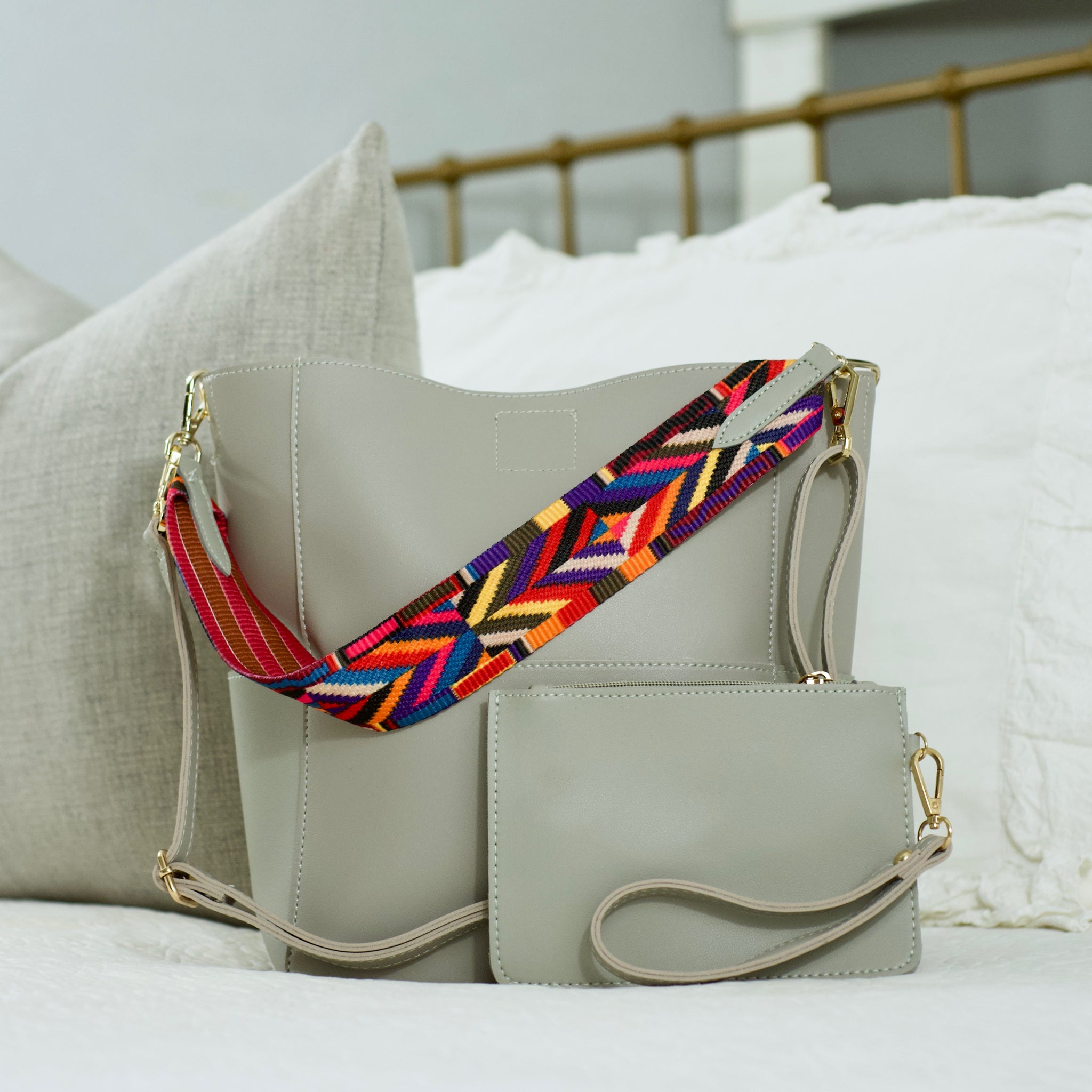 Photos - Wallet Threaded Pear Kyndall Handbag | Choose Your Strap - Gray / Red/Blue Stripe