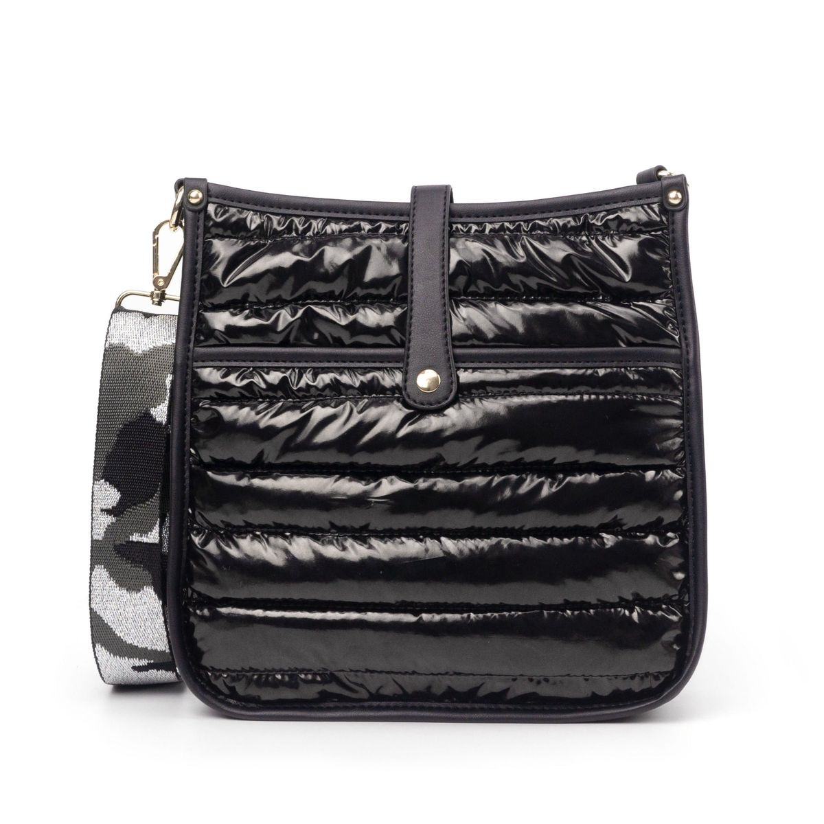 Puffy Courier Bag | Choose Your Strap - Black / Berry Stripe