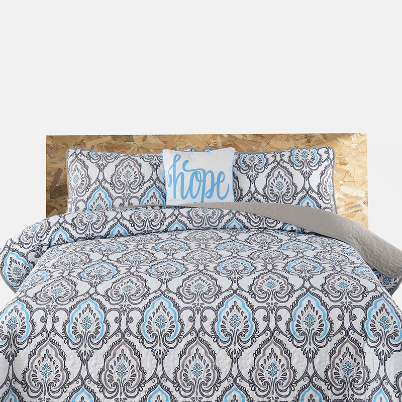 4-Piece Wrinkle-Resistant Reversible Quilt Set - QULT-T-GRY-GRYSON
