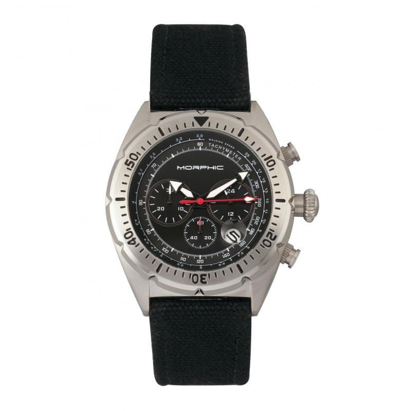 Morphic M53 Chronograph Fiber-Weaved Leather-Band Watch - Silver/Black