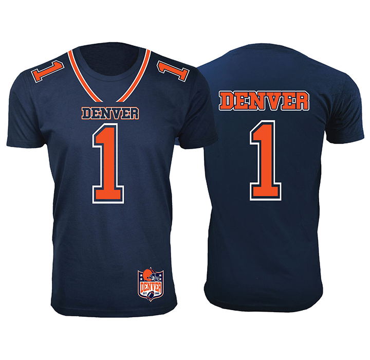 Football Team Jersey-Printed T-Shirt - Denver - Navy / 3XL