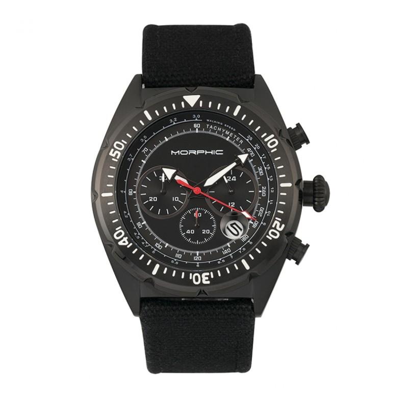 Morphic M53 Chronograph Fiber-Weaved Leather-Band Watch - Black