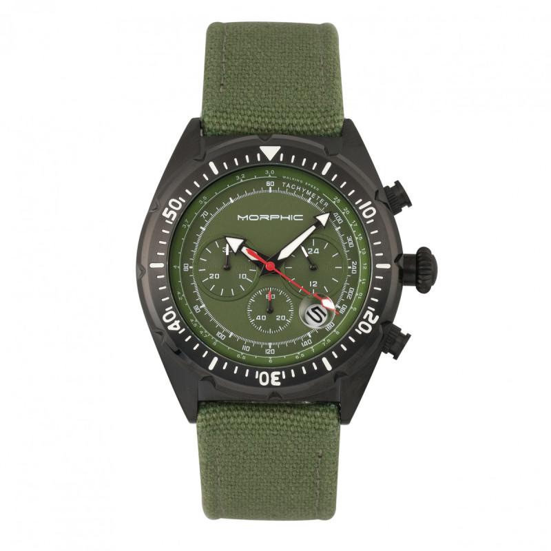 Morphic M53 Chronograph Fiber-Weaved Leather-Band Watch - Black/Olive