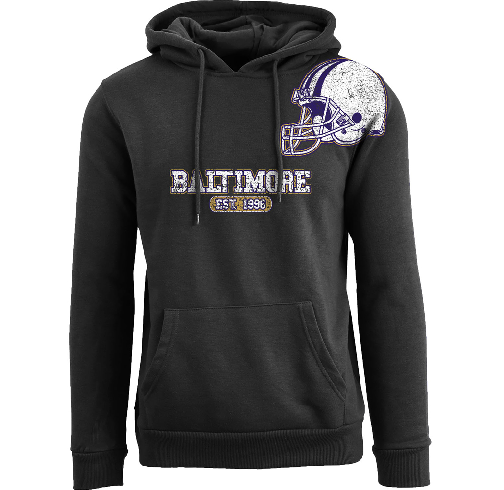 Football Team Helmet Pullover Hoodie - Men's Awesome Football Helmet Pull Over Hoodie - Baltimore - Black / XL
