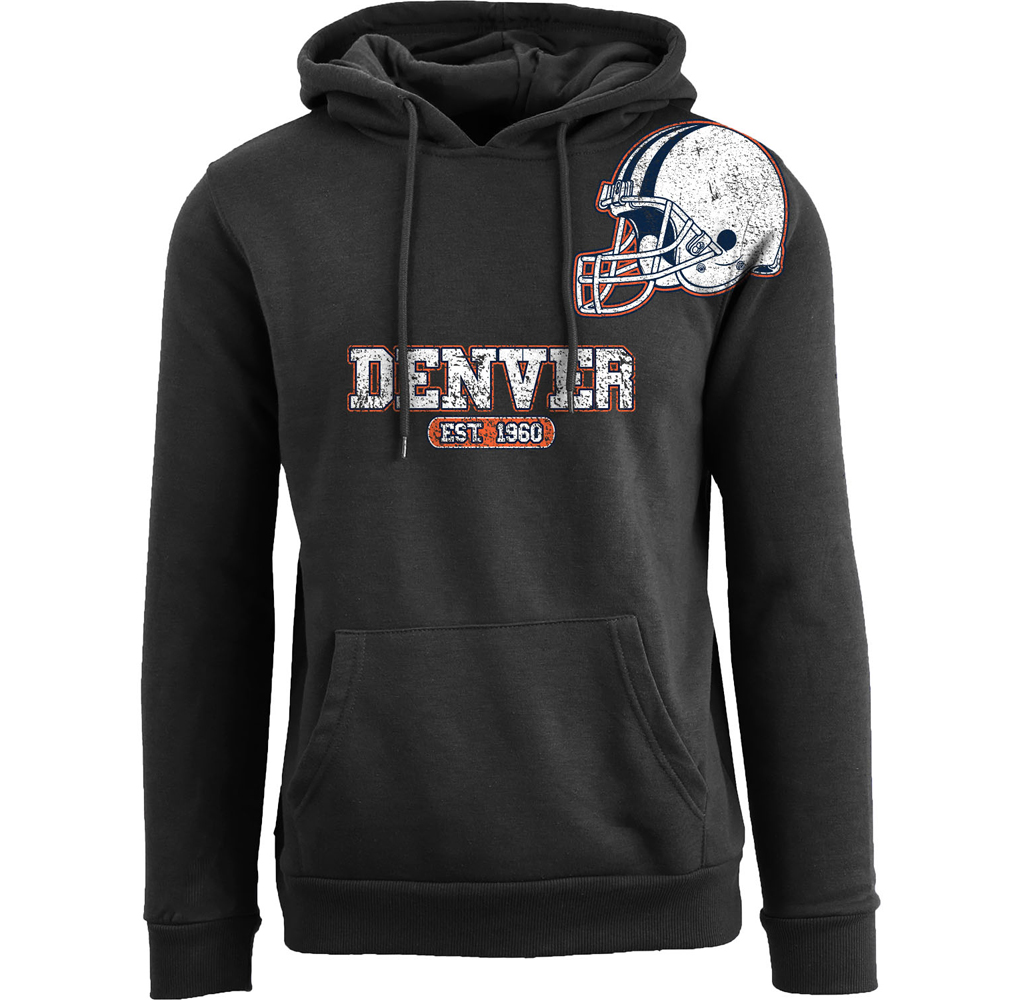 Football Team Helmet Pullover Hoodie - Men's Awesome Football Helmet Pull Over Hoodie - Denver - Black / XL