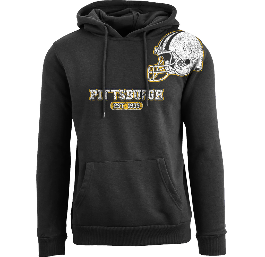 Football Team Helmet Pullover Hoodie - Men's Awesome Football Helmet Pull Over Hoodie - Pittsburgh - Black / 2XL