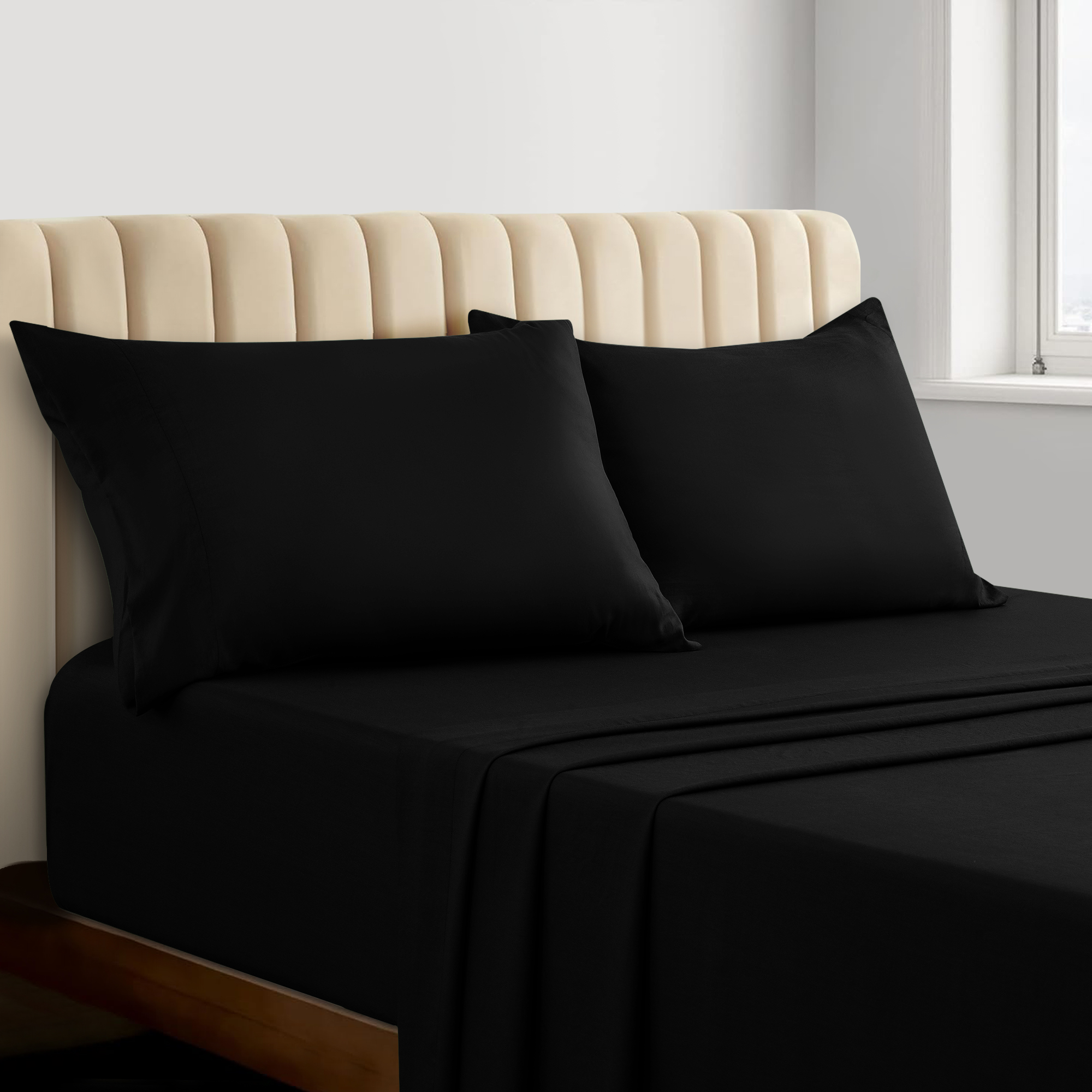 4-Piece Rayon from Bamboo Cooling Wrinkle-Resistant Bedding - F-BLK