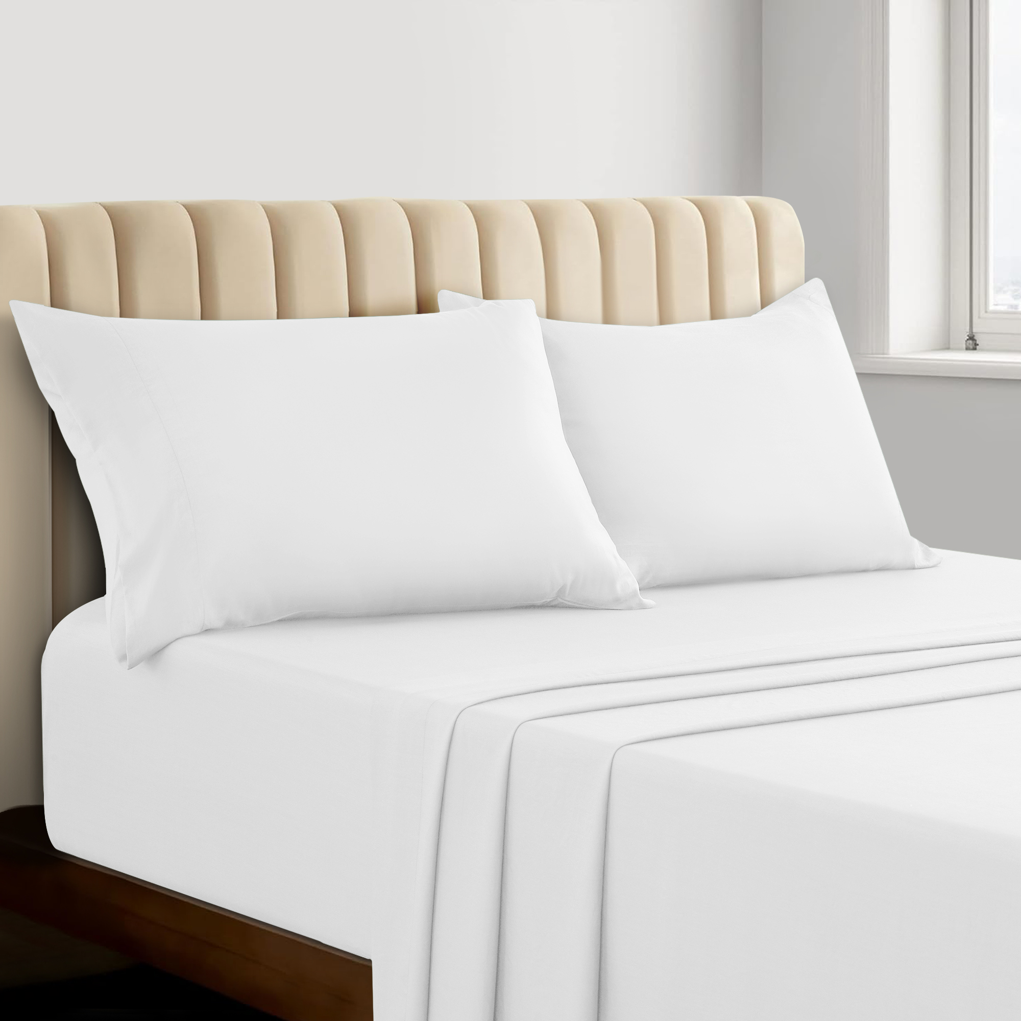 4-Piece Rayon from Bamboo Cooling Wrinkle-Resistant Bedding - F-WHT
