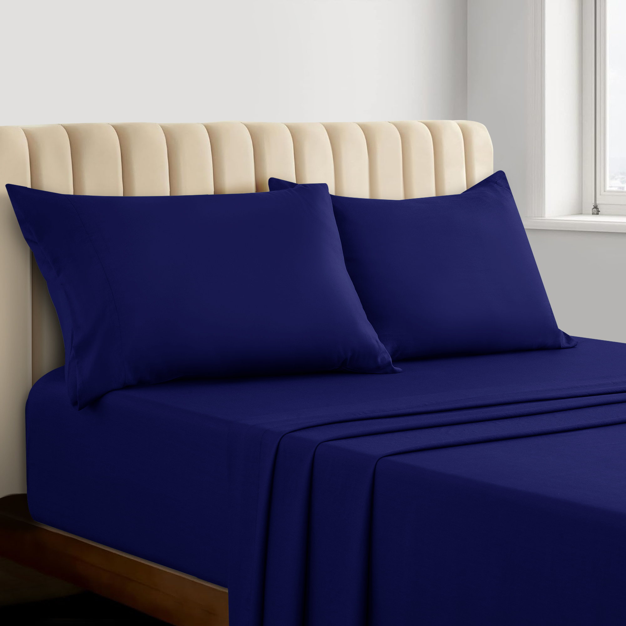 4-Piece Rayon from Bamboo Cooling Wrinkle-Resistant Bedding - T-NVY-BLU