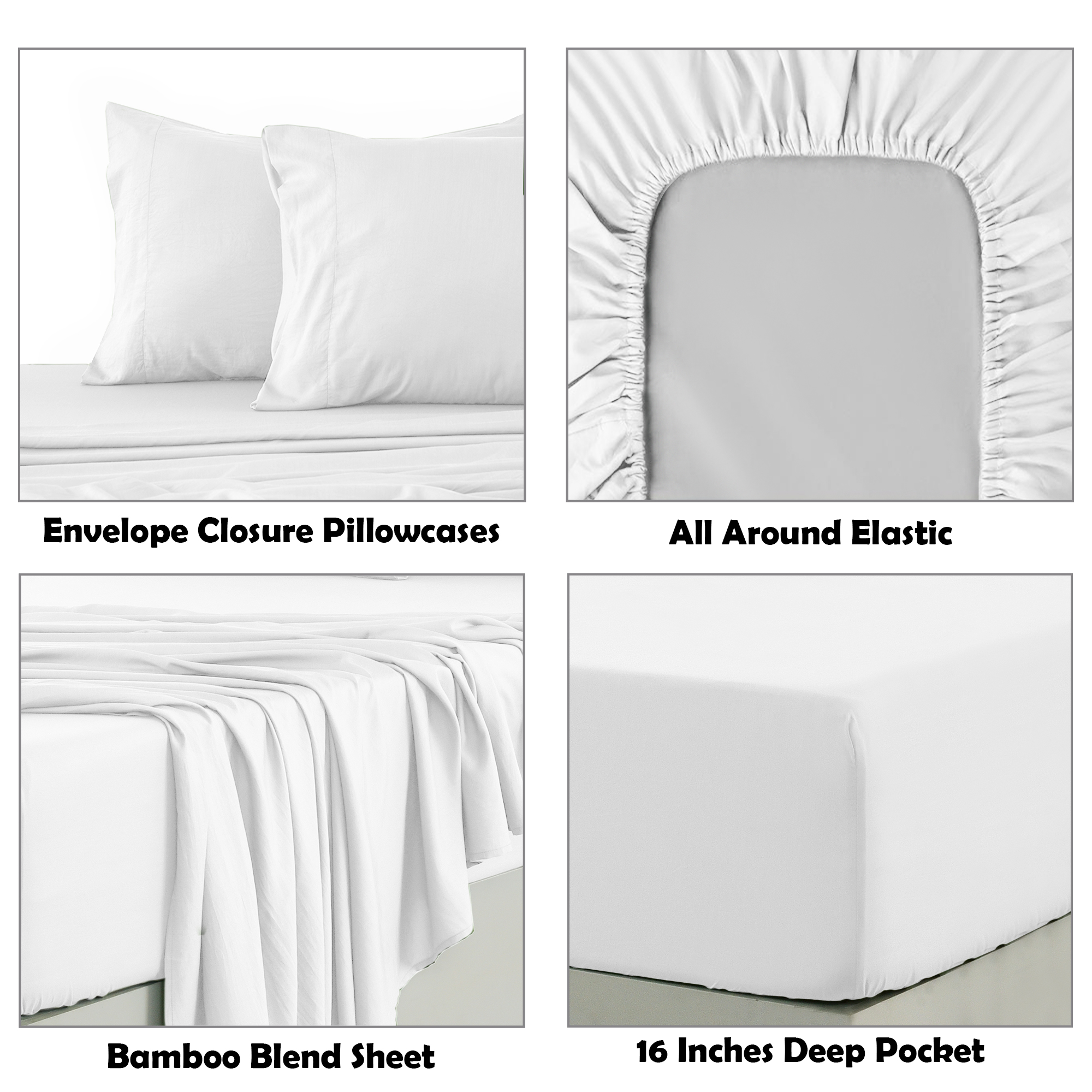4-Piece Rayon from Bamboo Cooling Wrinkle-Resistant Bedding - T-WHT
